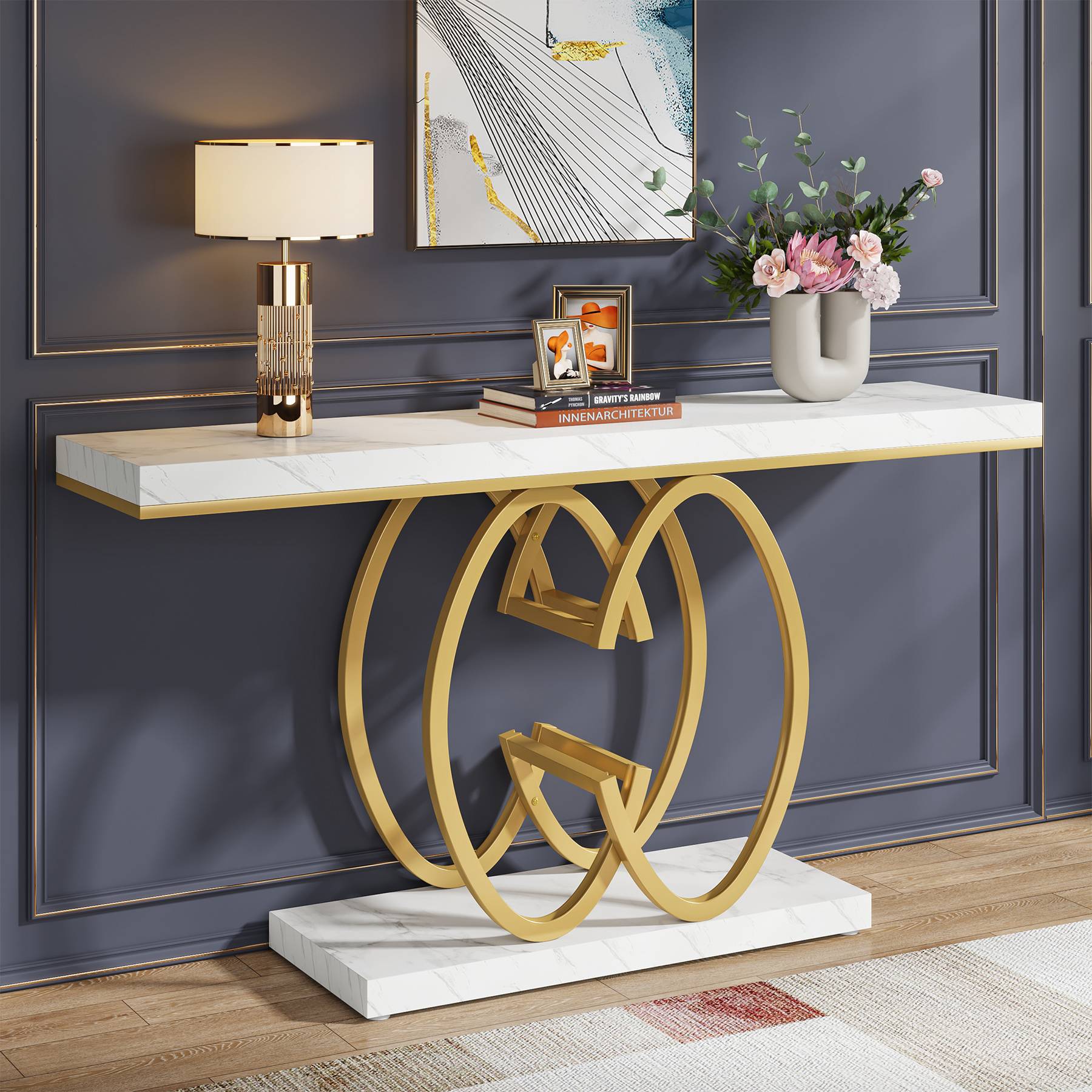 55" Narrow Console Table, Modern Sofa Accent Table for Hallway