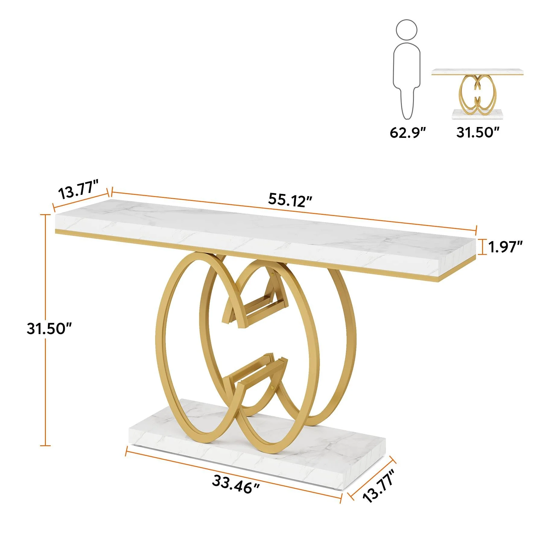 55" Narrow Console Table, Modern Sofa Accent Table for Hallway - Image 2