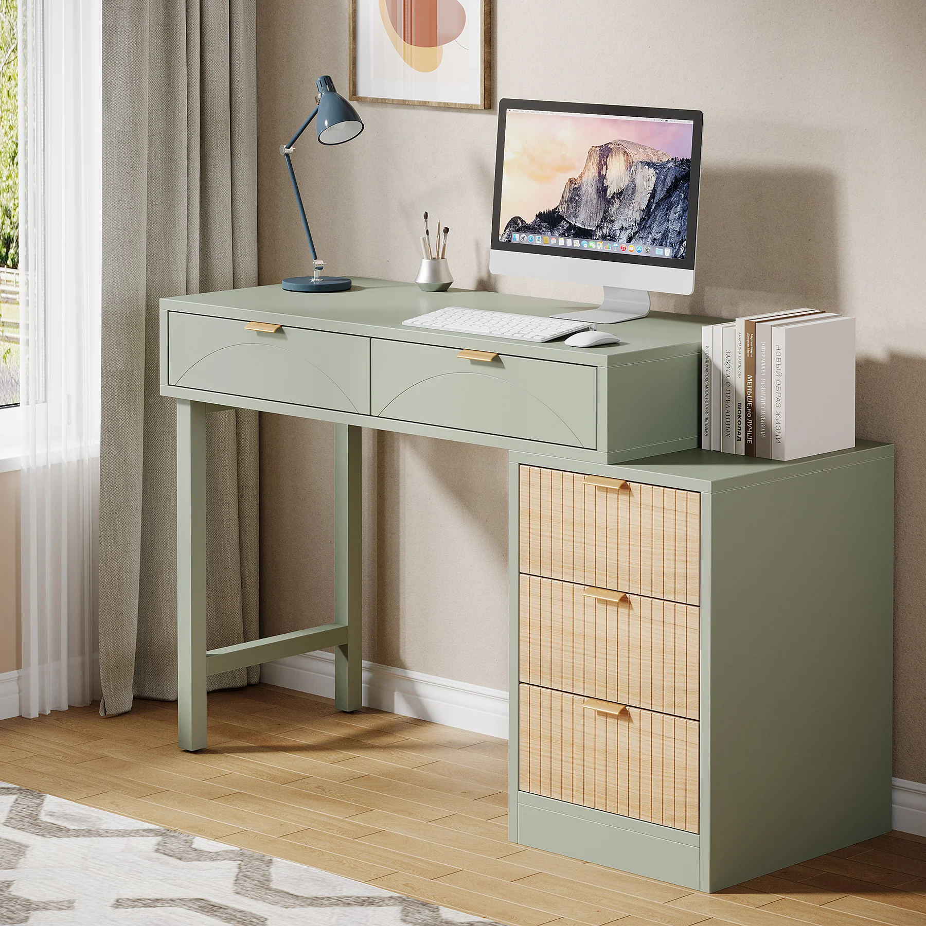 55" Computer Desk, Modern Home Office Desk Study Desk - Image 4