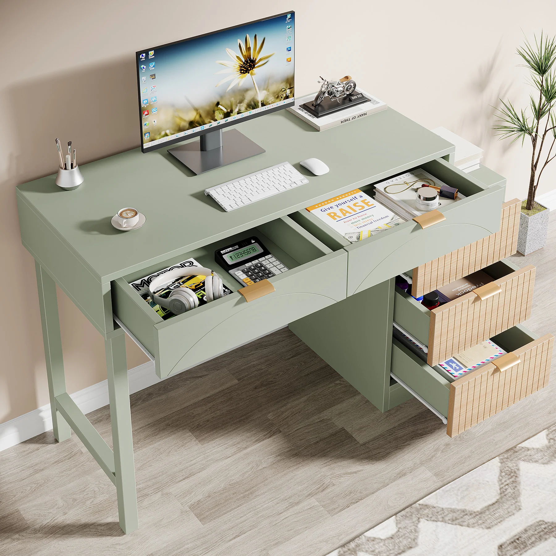55" Computer Desk, Modern Home Office Desk Study Desk - Image 6