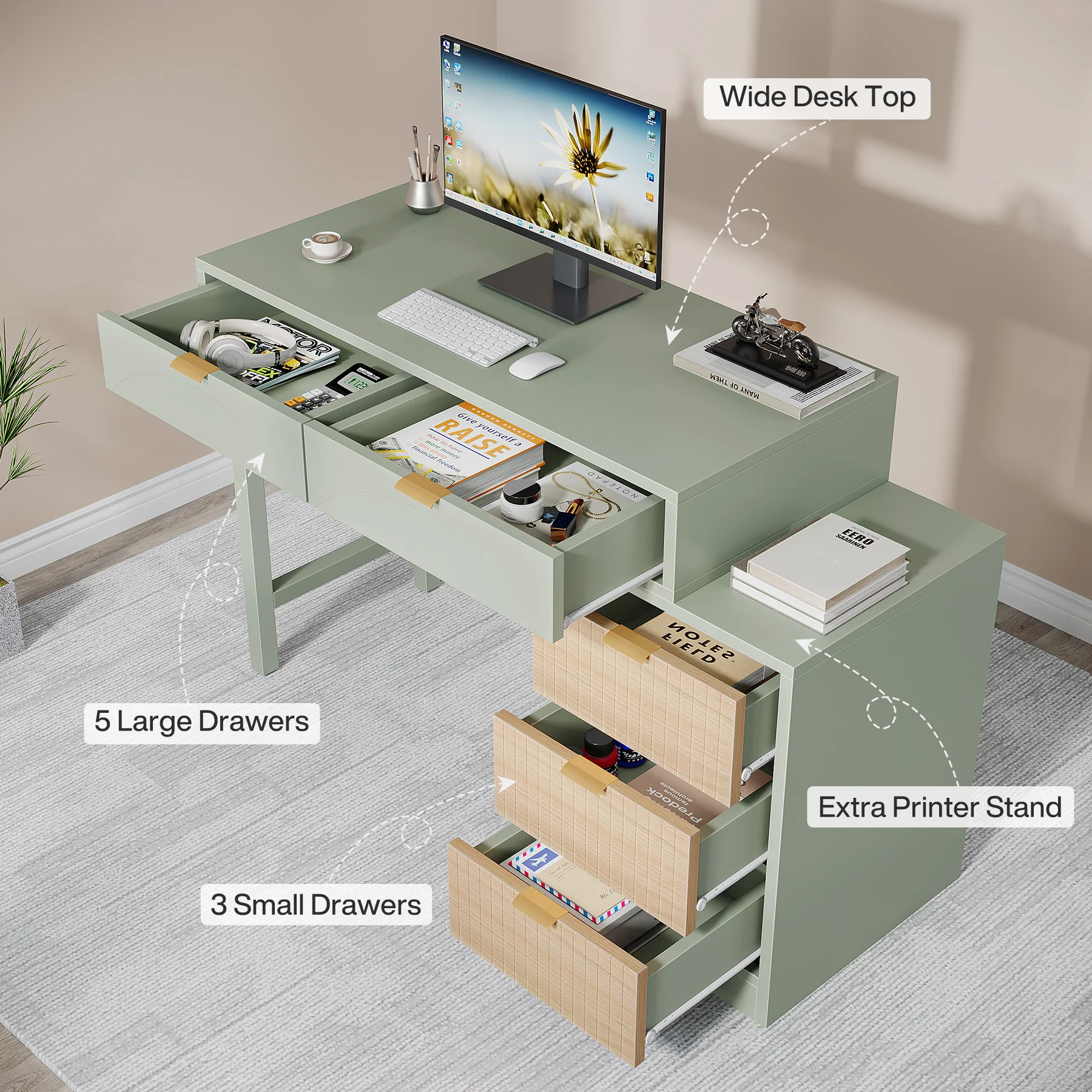 55" Computer Desk, Modern Home Office Desk Study Desk - Image 8