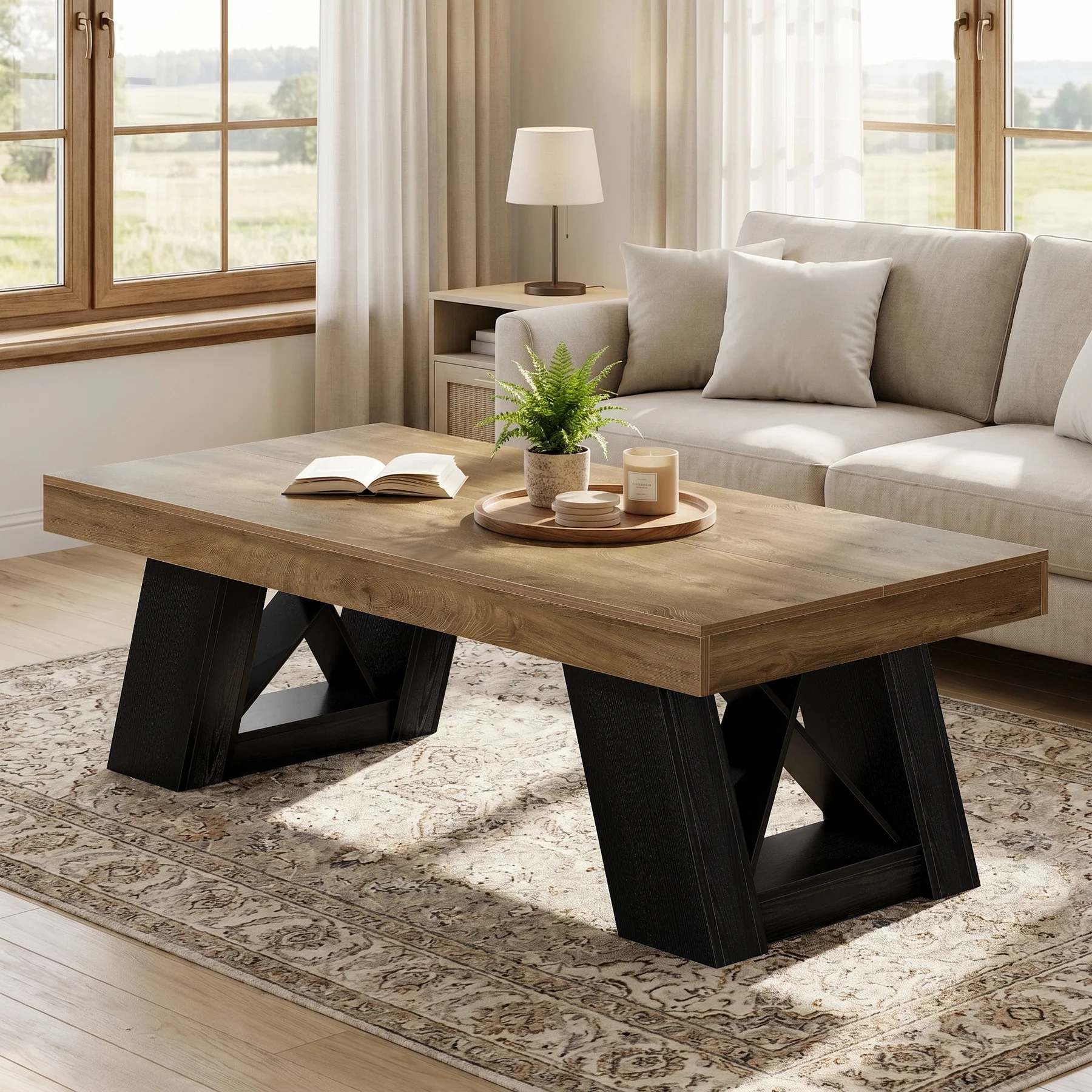 Tribesigns 55-Inch Large Coffee Table, Thick Top X-Frame Table for Living Room - Image 13