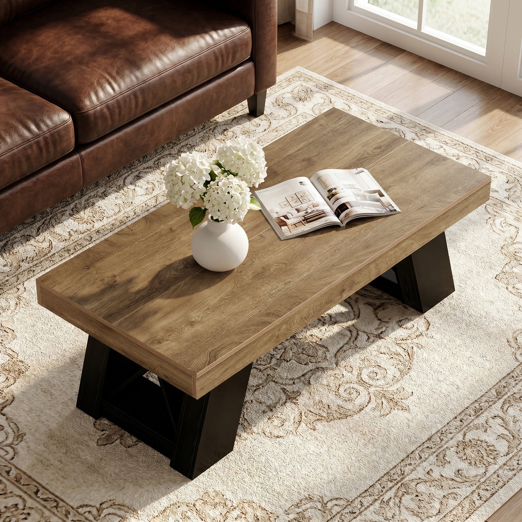 Tribesigns 55-Inch Large Coffee Table, Thick Top X-Frame Table for Living Room - Image 6