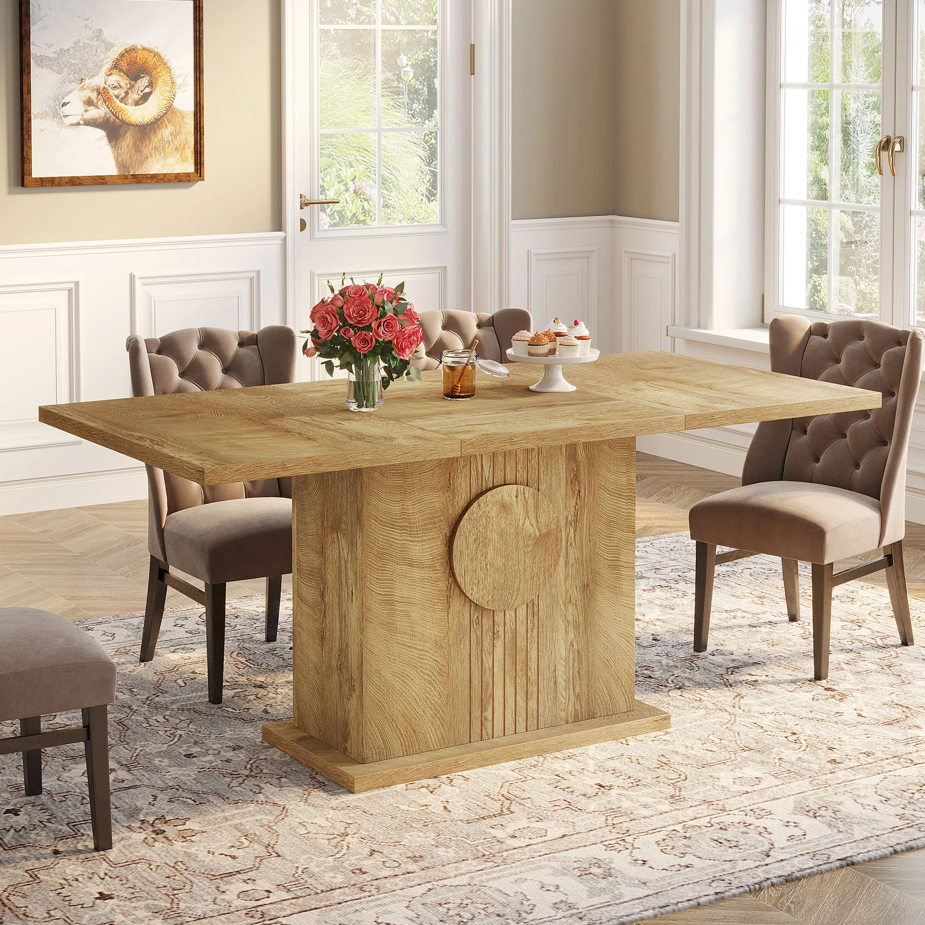 55" Rectangular Dining Table, Farmhouse Wood Kitchen Table for 4 to 6 People - Image 10