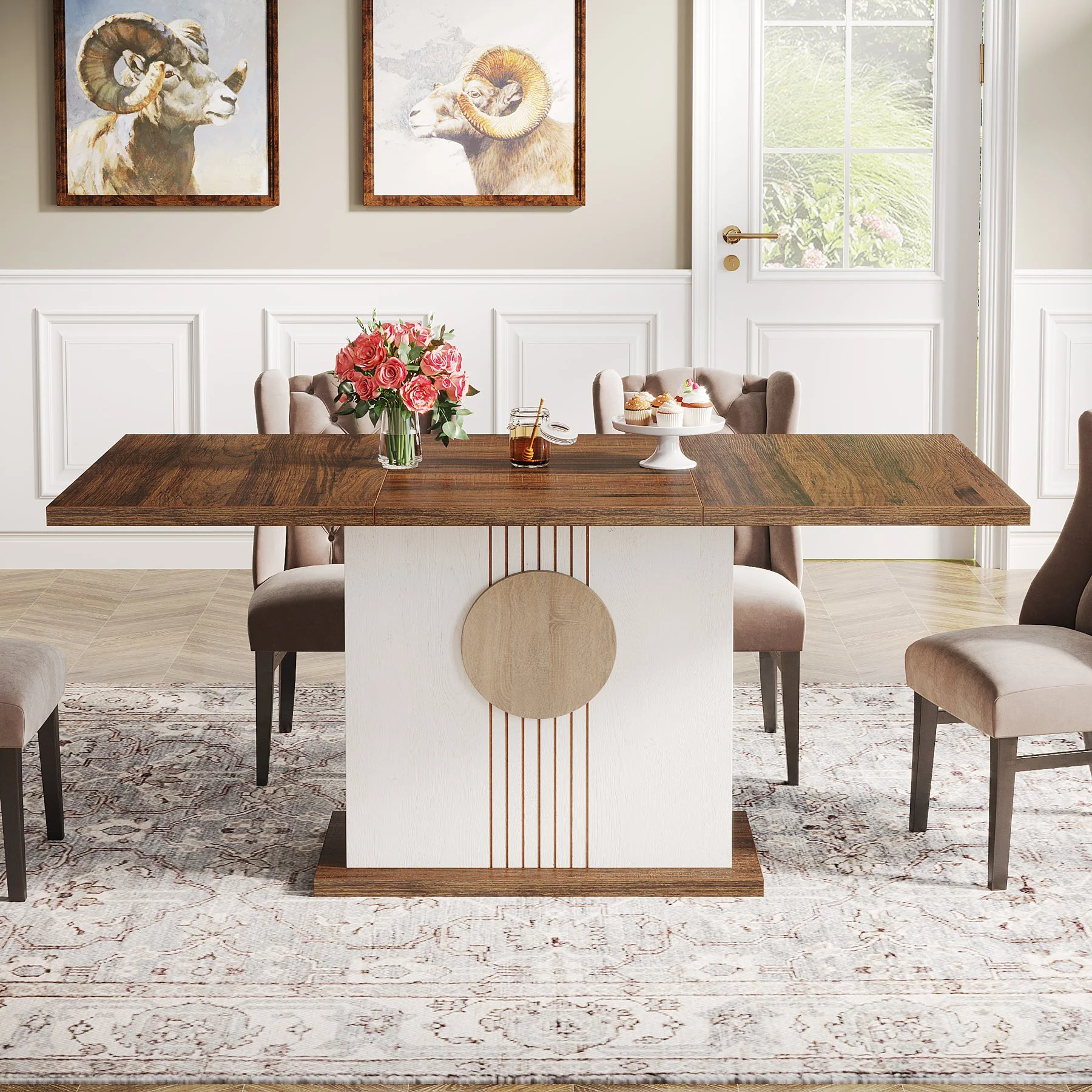 55" Rectangular Dining Table, Farmhouse Wood Kitchen Table for 4 to 6 People - Image 3