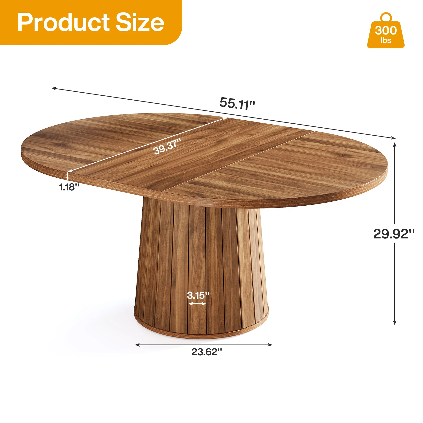 55" Dining Table, Oval Kitchen Dinner Table with Cylindrical Pedestal - Image 2