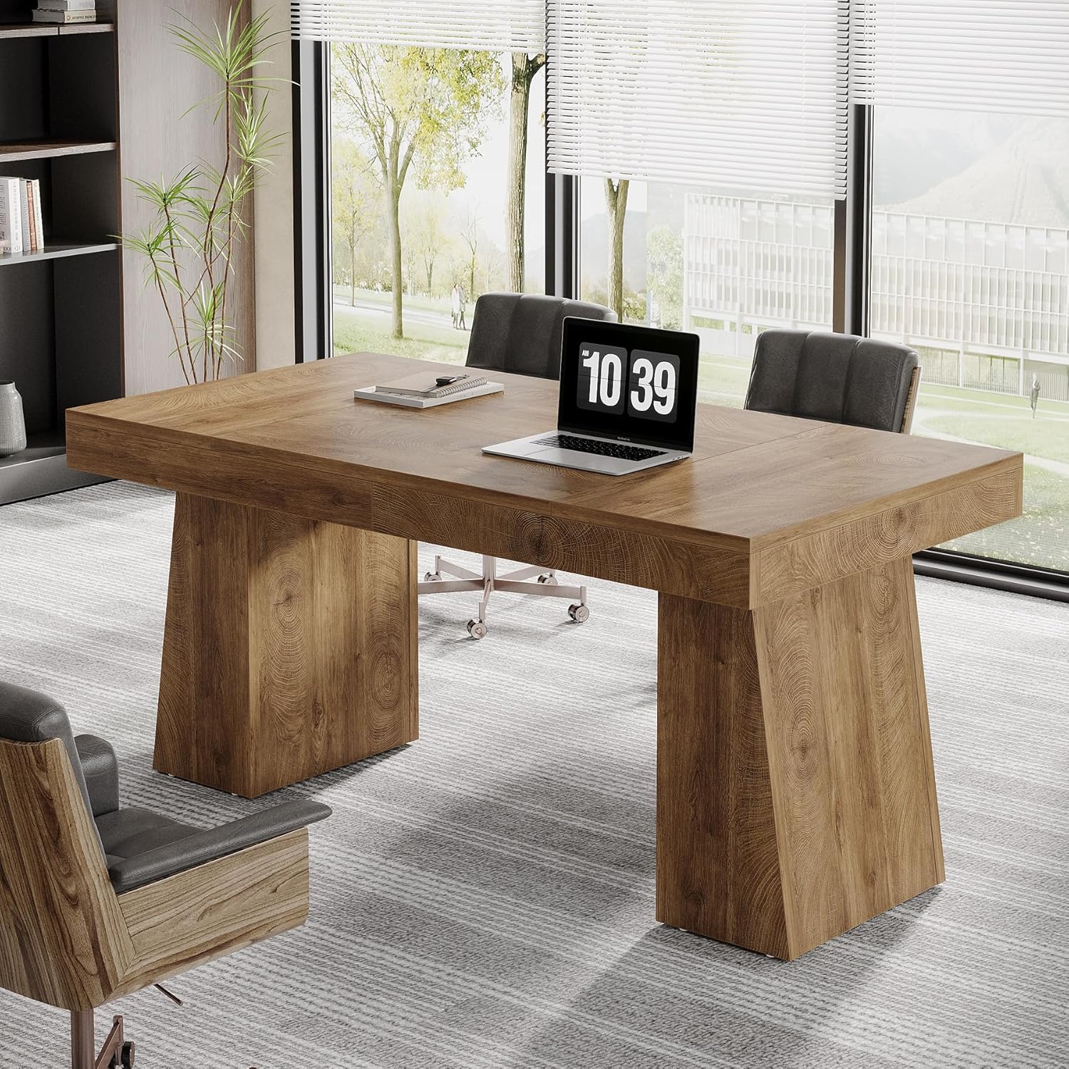 55" Executive Desk, Modern Computer Desk Workstation Desk with Double Trapezoidal Base - Image 5