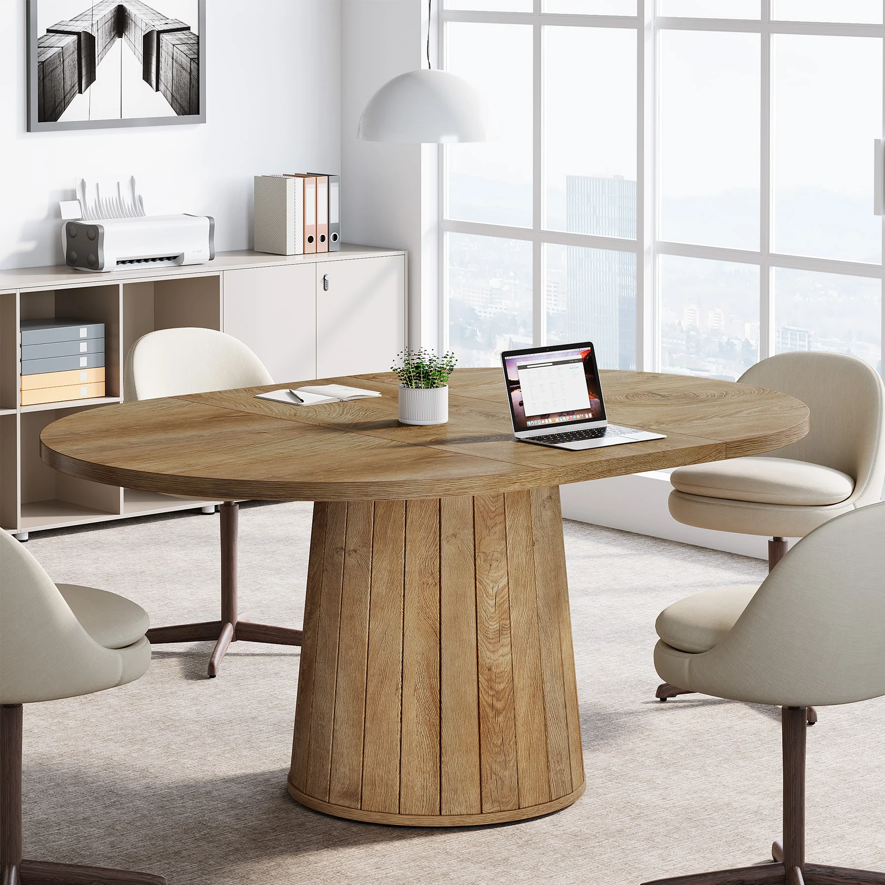55" Oval Meeting Table, Wood Conference Table For 6 People - Image 10