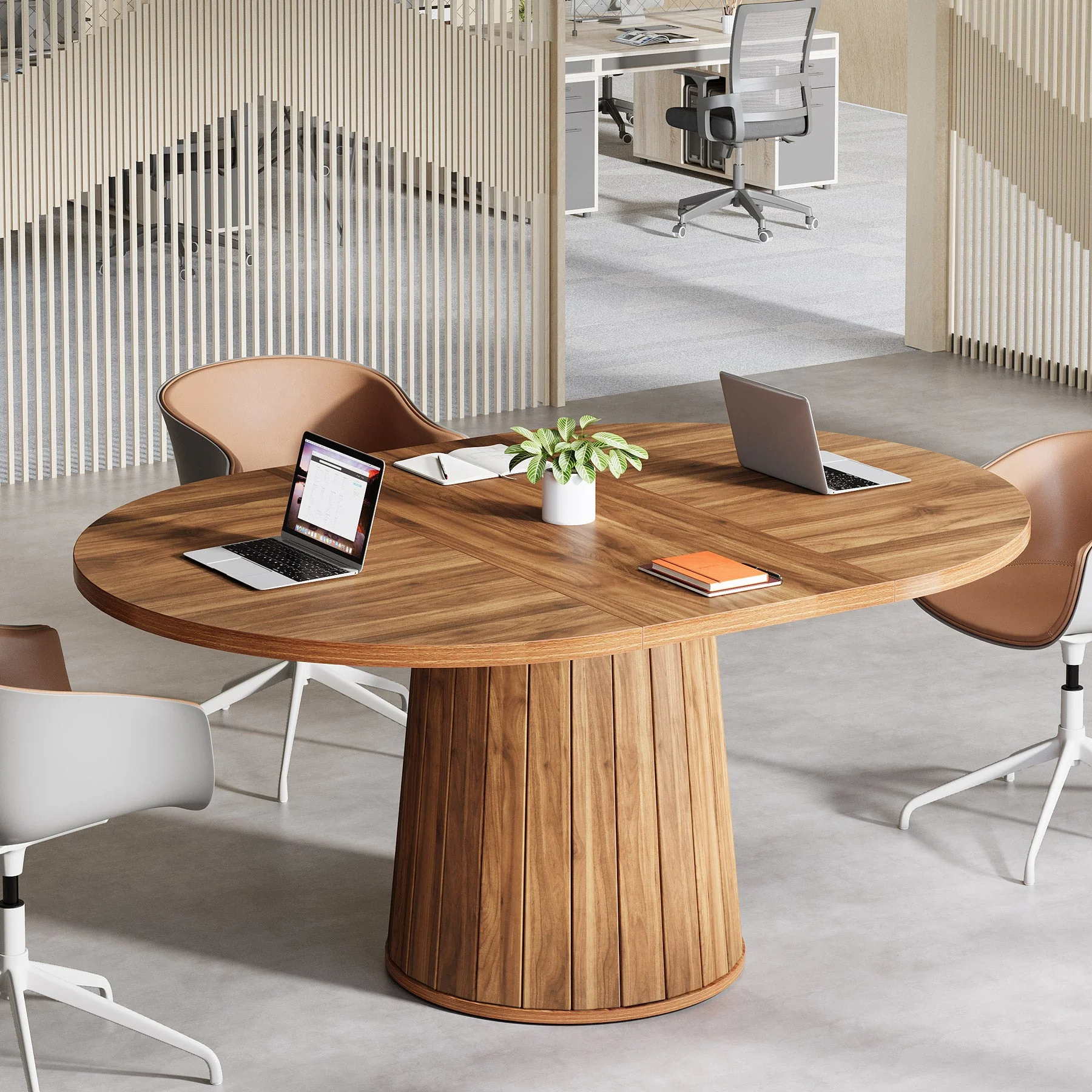 55" Oval Meeting Table, Wood Conference Table For 6 People - Image 3