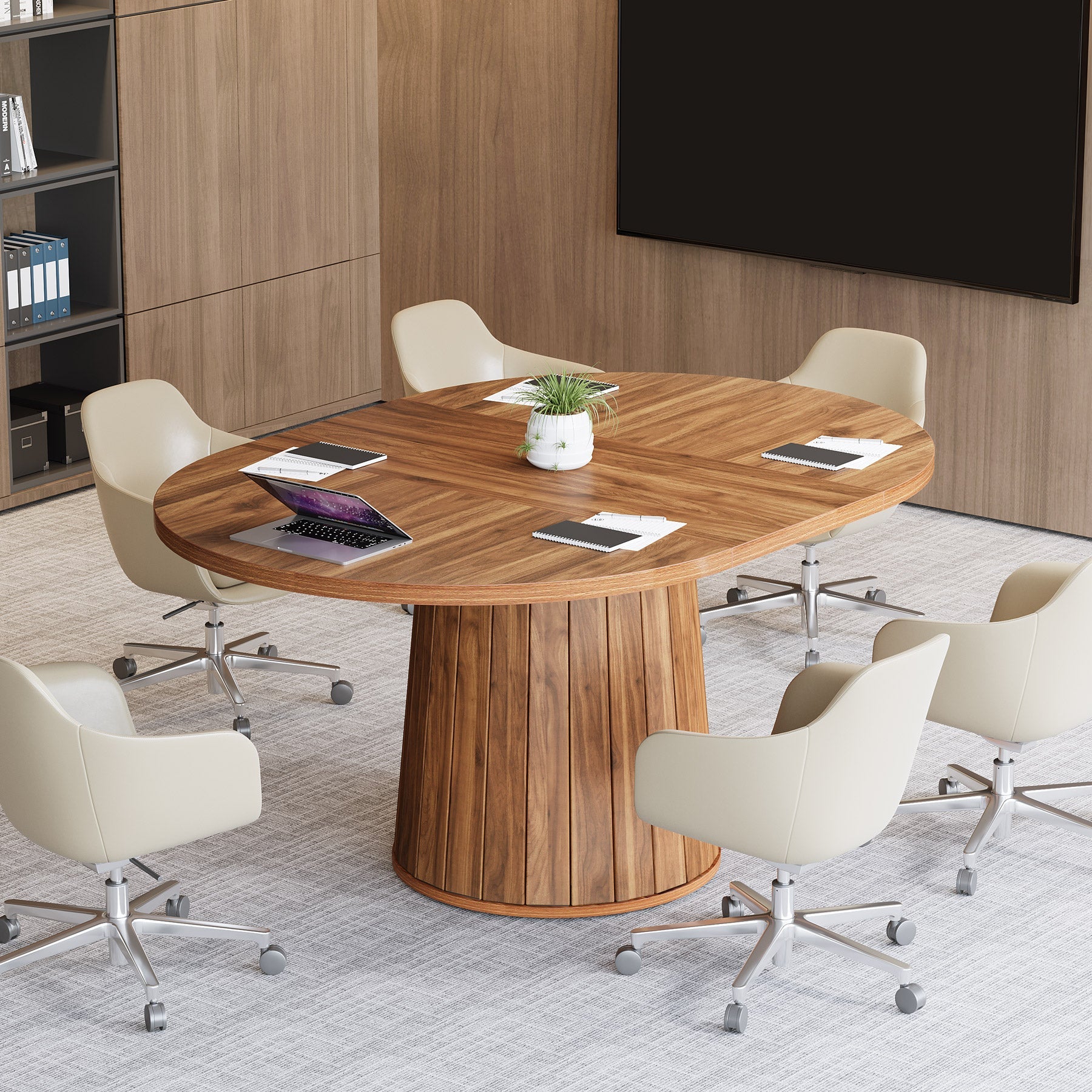 55" Oval Meeting Table, Wood Conference Table For 6 People - Image 4