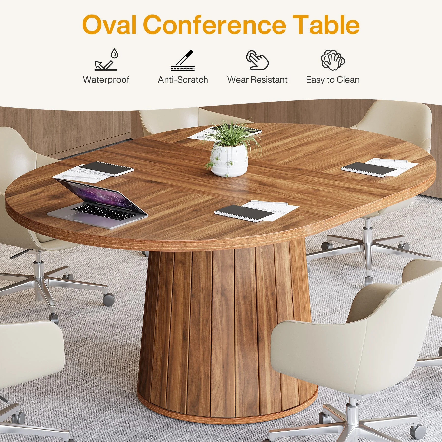 55" Oval Meeting Table, Wood Conference Table For 6 People - Image 5