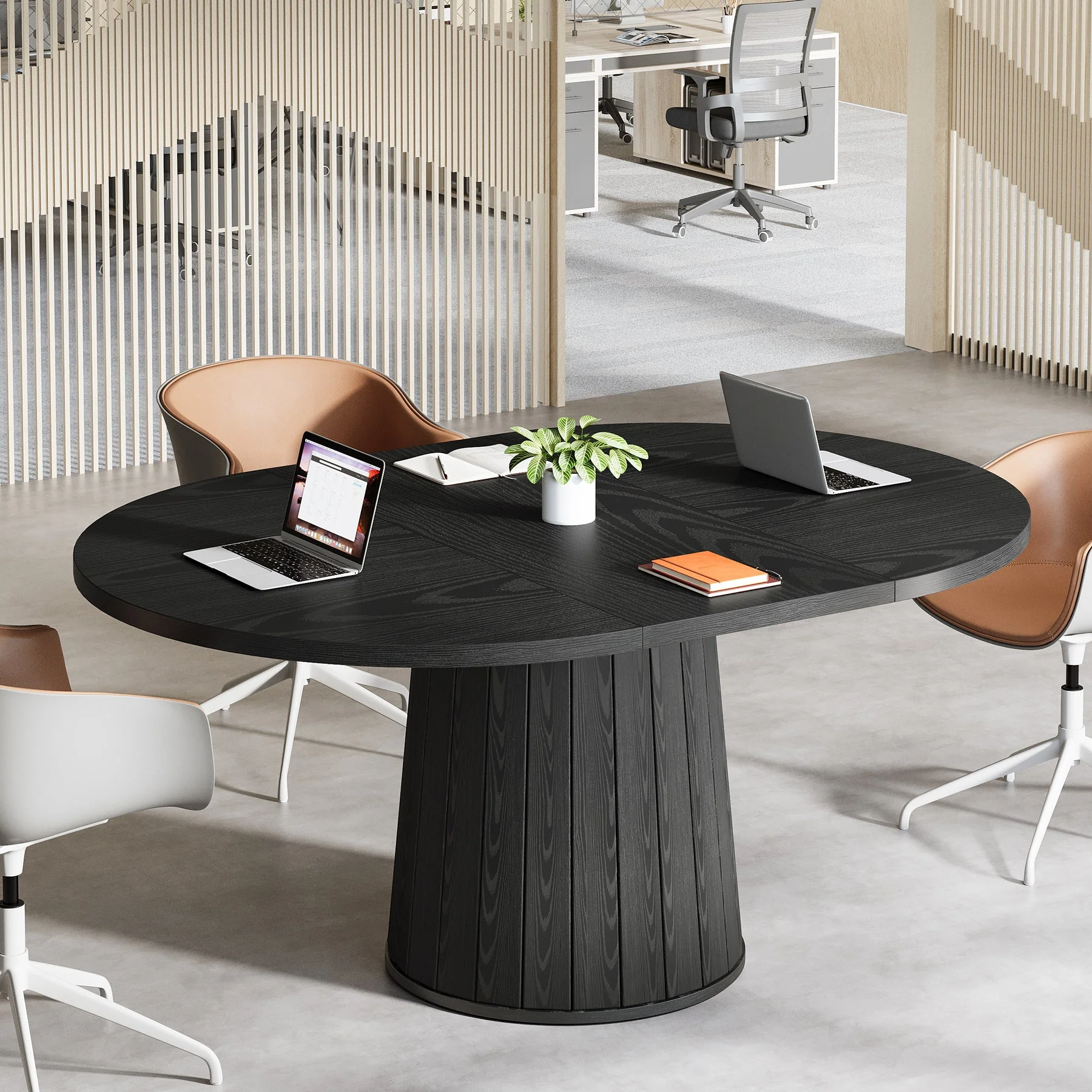 55" Oval Meeting Table, Wood Conference Table For 6 People - Image 6