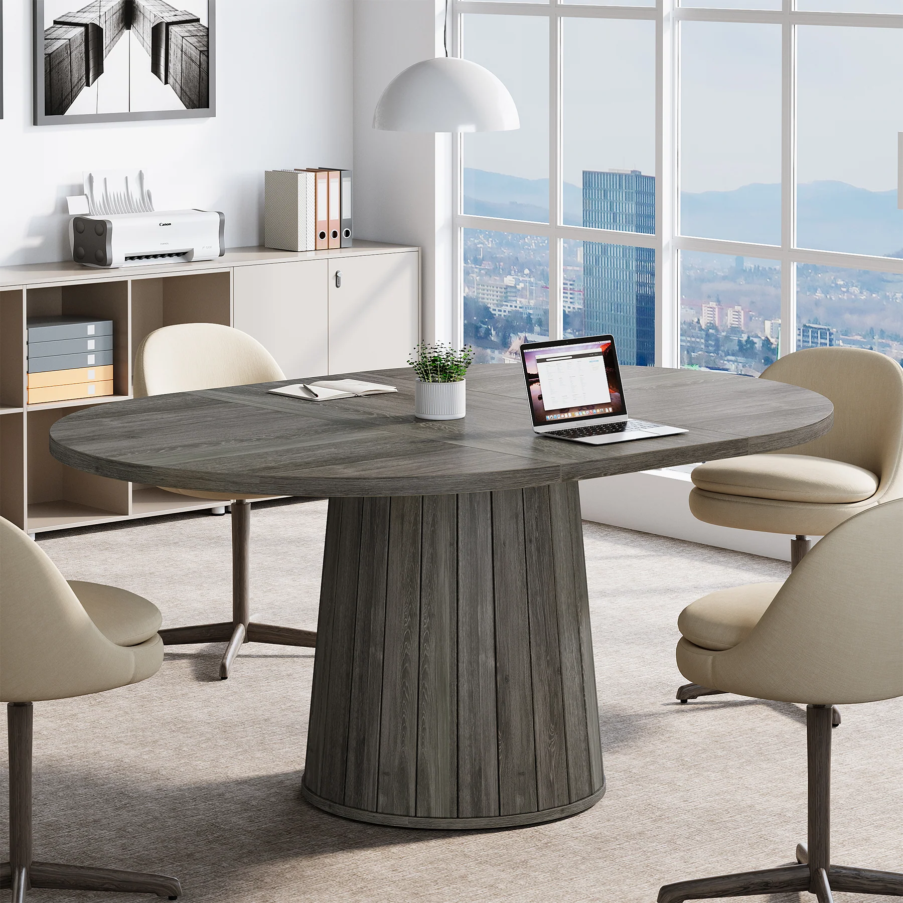 55" Oval Meeting Table, Wood Conference Table For 6 People - Image 8