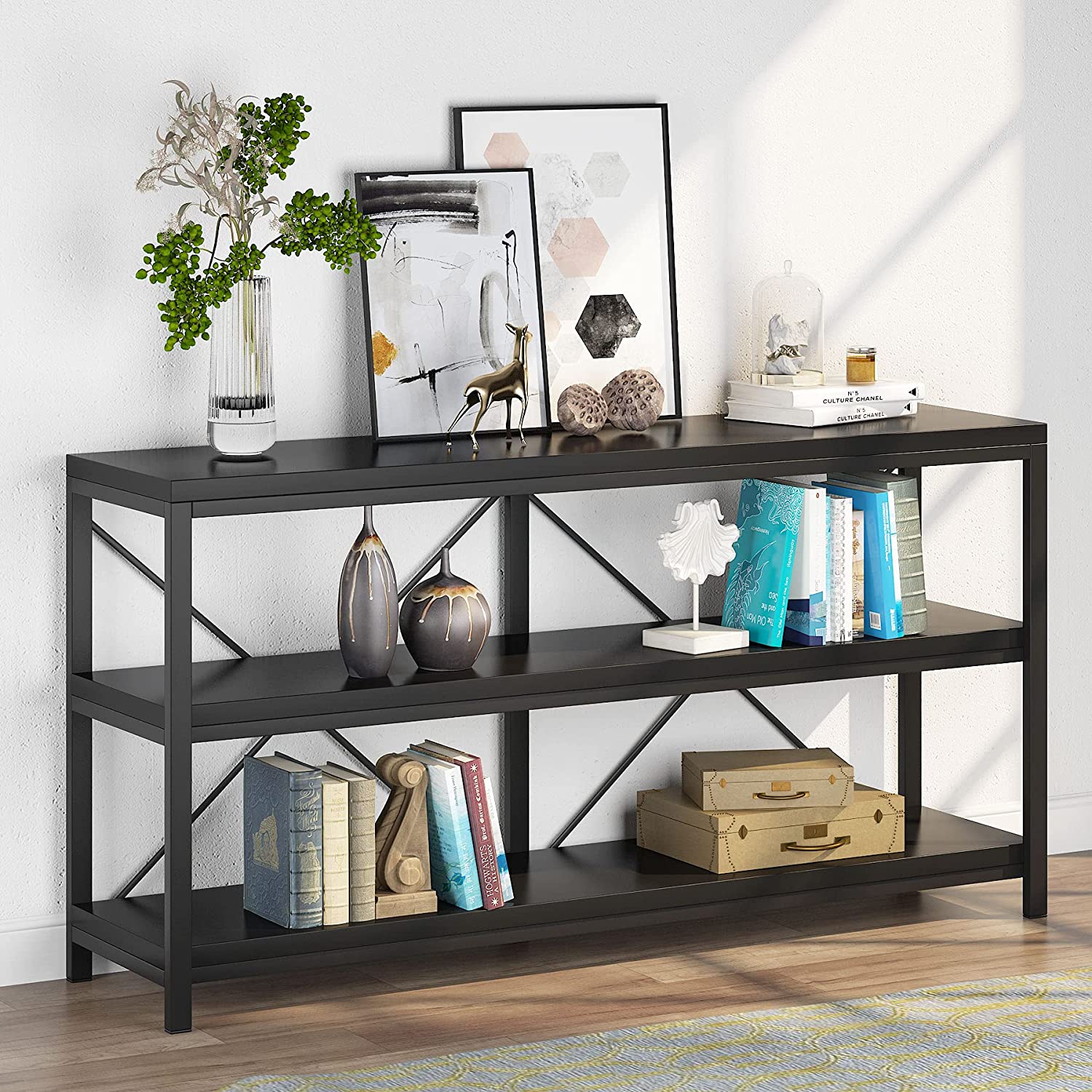 55" Console Table, Sofa Table TV Stand with 3-Tier Storage Shelves - Image 6