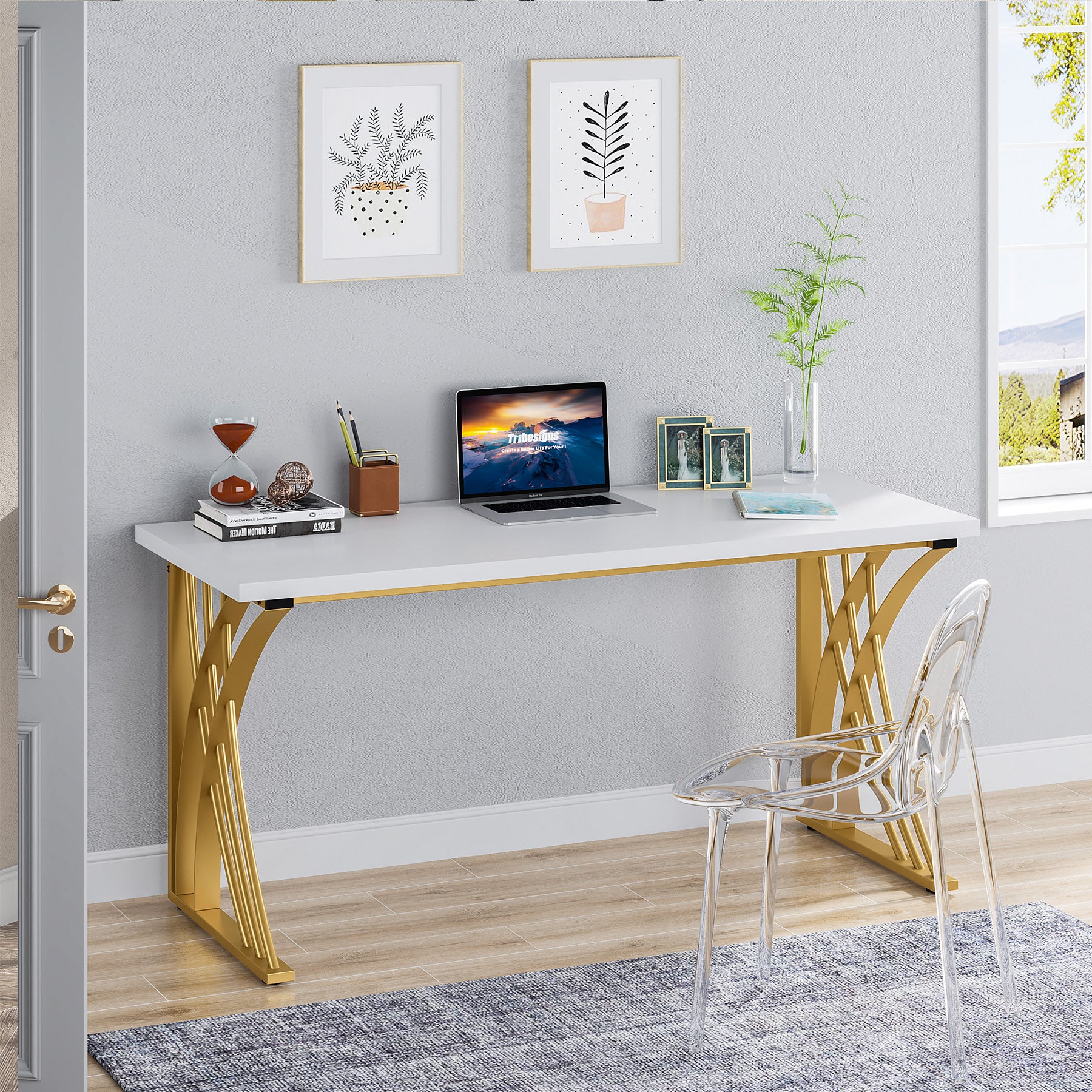 55" Computer Desk, Modern Laptop PC Student Table - Image 4