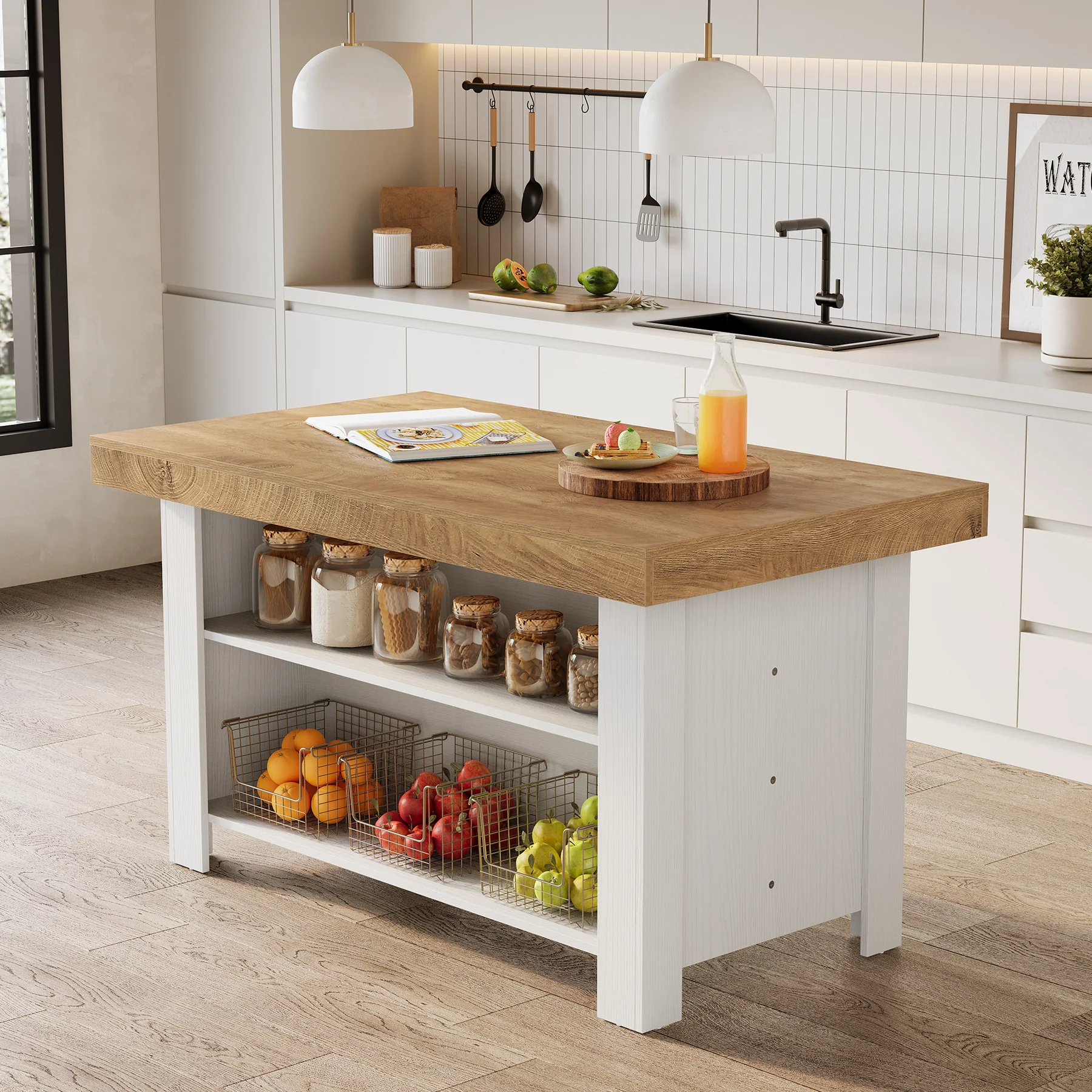 55" Kitchen Island, 3-Tier Island Table Counter Height Bar Table - Image 11