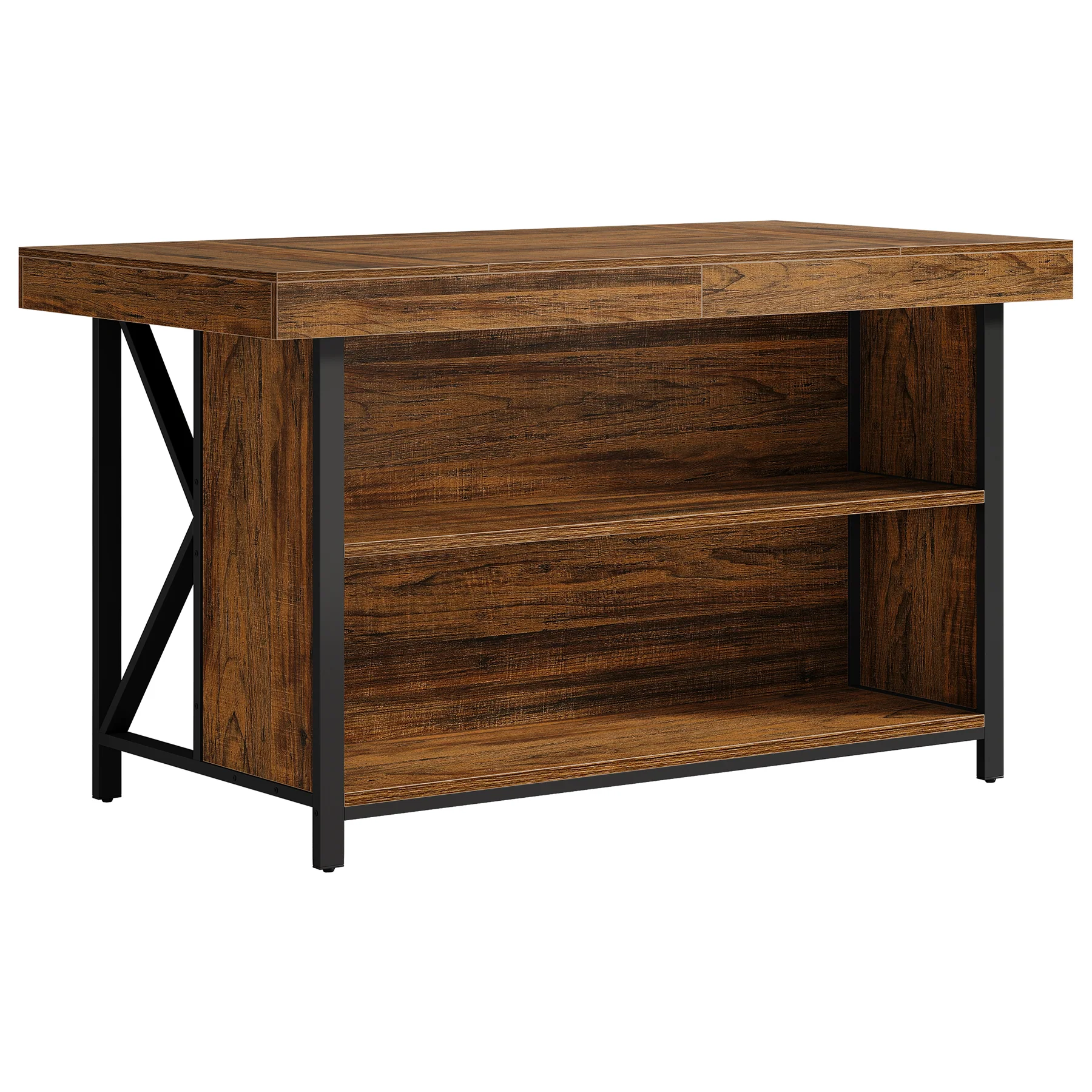 55" Kitchen Island with Storage, 3-Tier Stationary Island Table with Metal Frame - Image 10