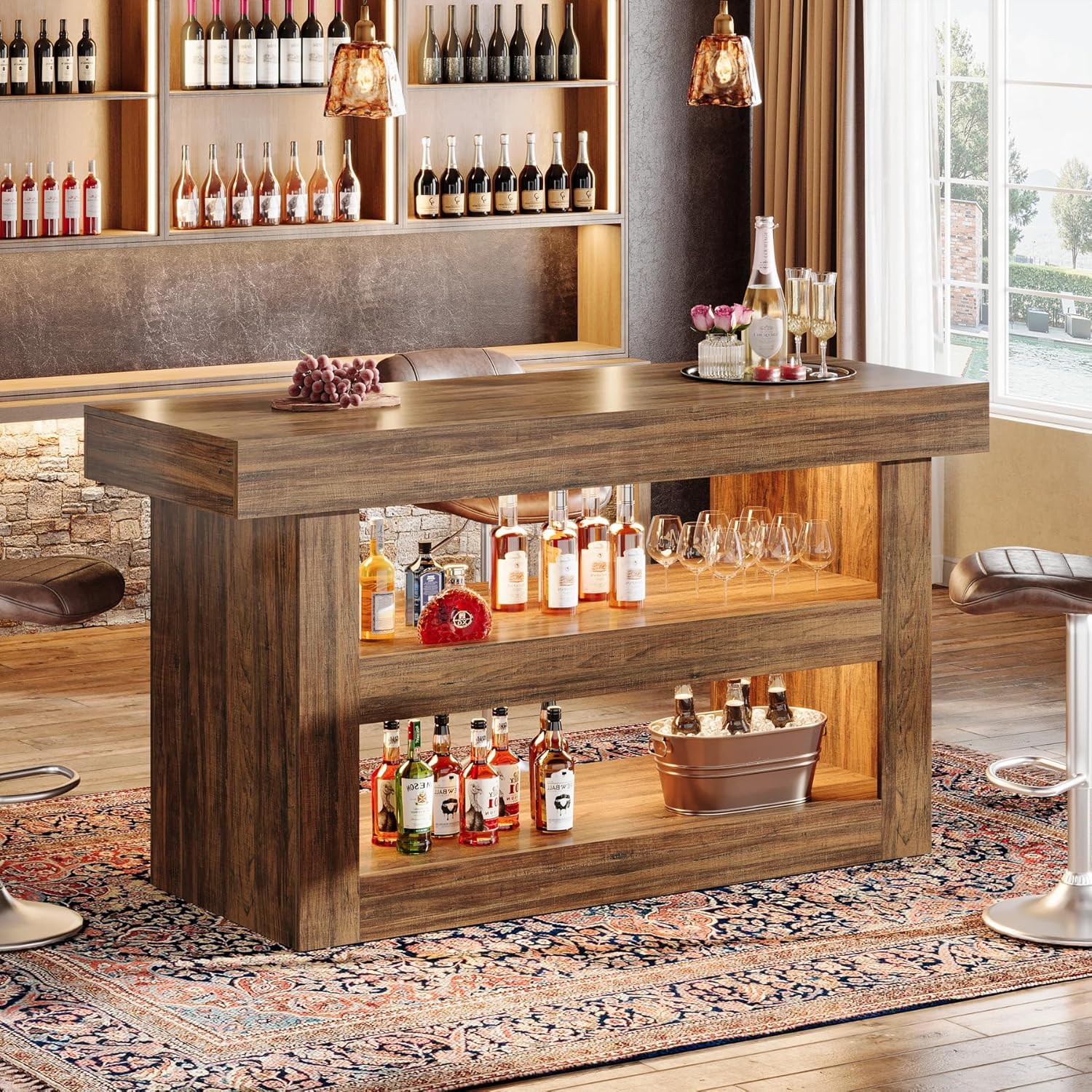 55" Kitchen Island, Farmhouse 3-Tier Island Table with Large Countertop - Image 5