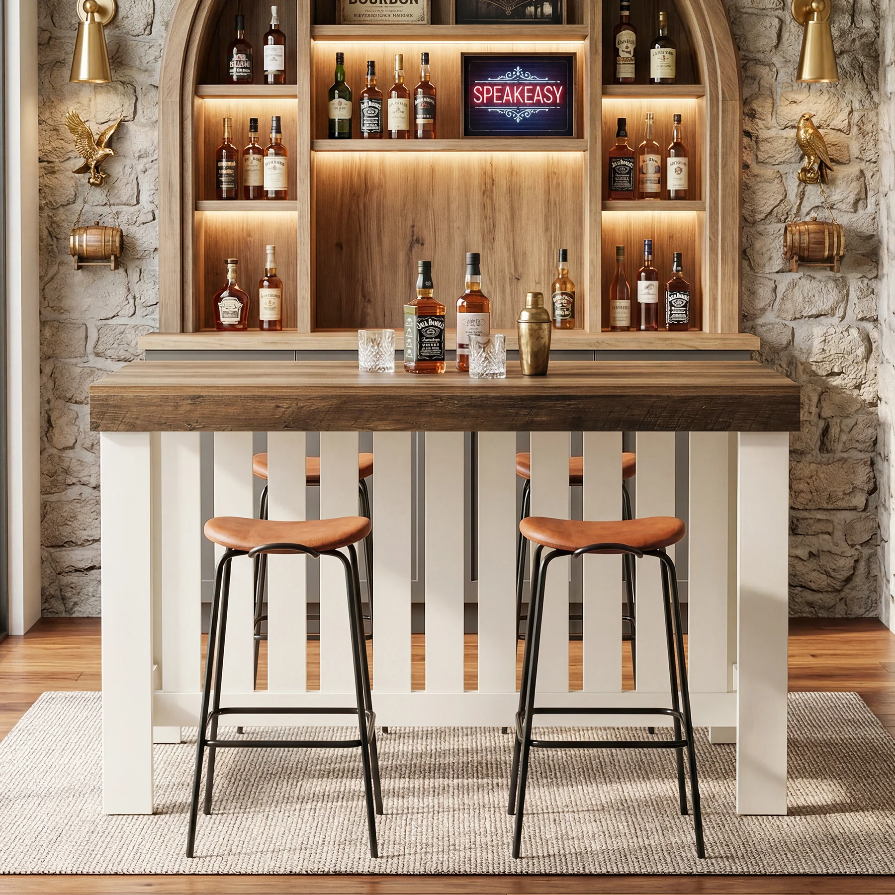 55" Kitchen Island, Farmhouse Stationary Table with Sturdy Base for Kitchen - Image 5