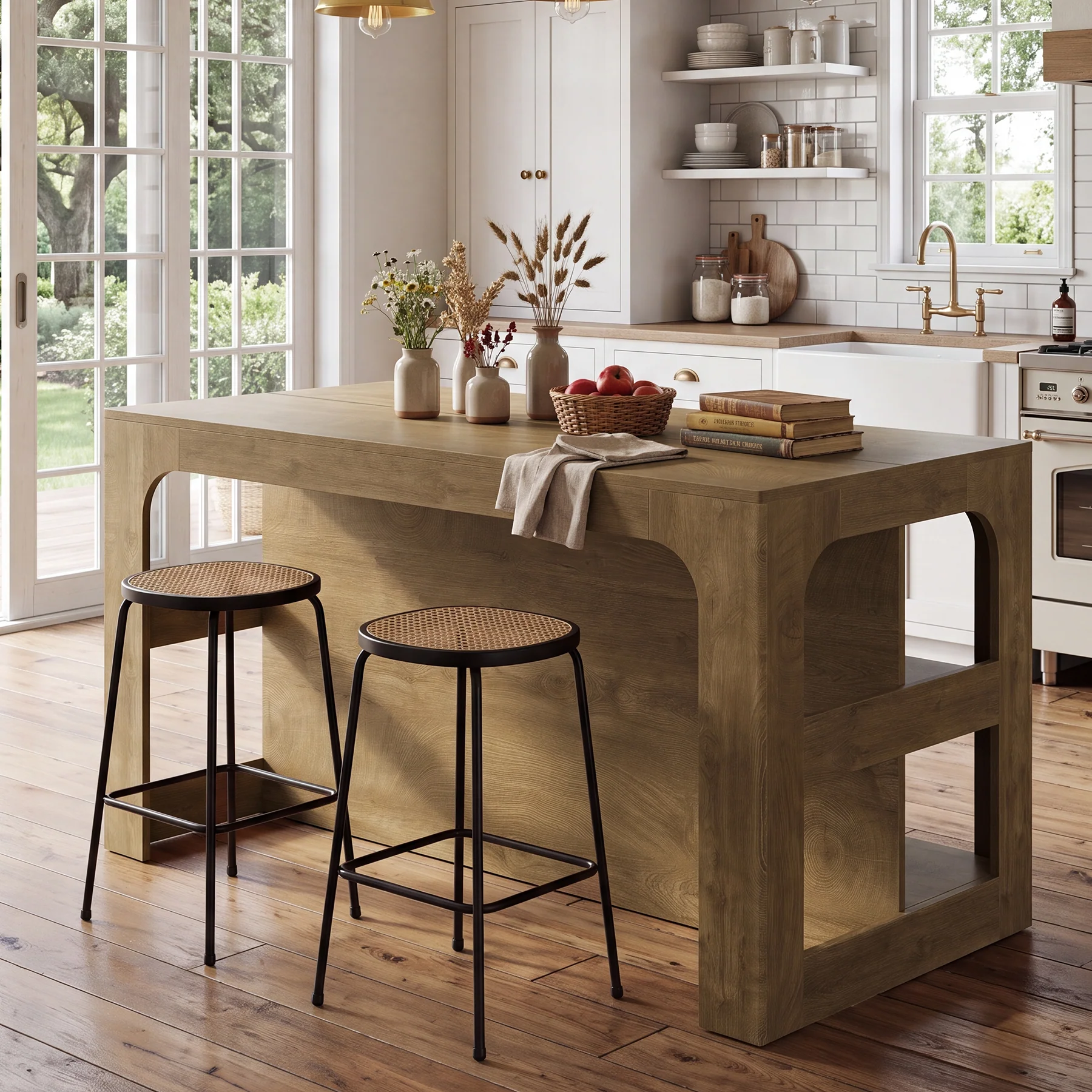 55" Kitchen Island with 3-Tier Storage, Farmhouse Stationary Island Table for Kitchen - Image 5