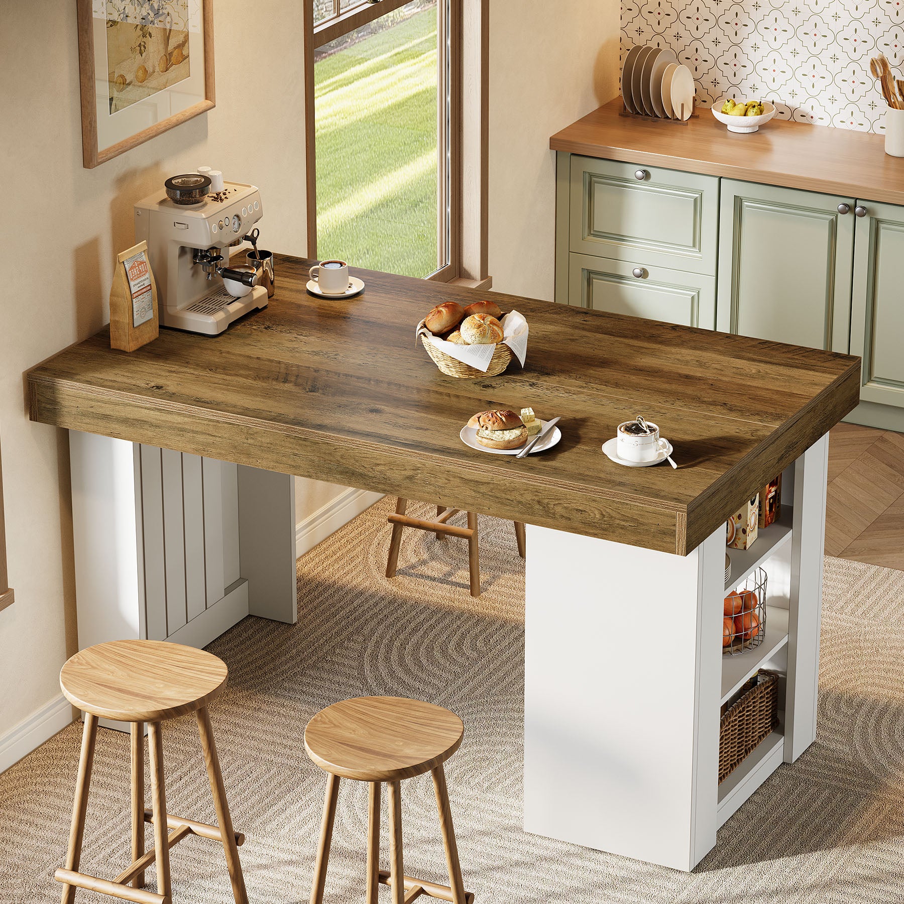 55" Kitchen Island with Storage, Farmhouse Stationary Island Table for Kitchen - Image 4