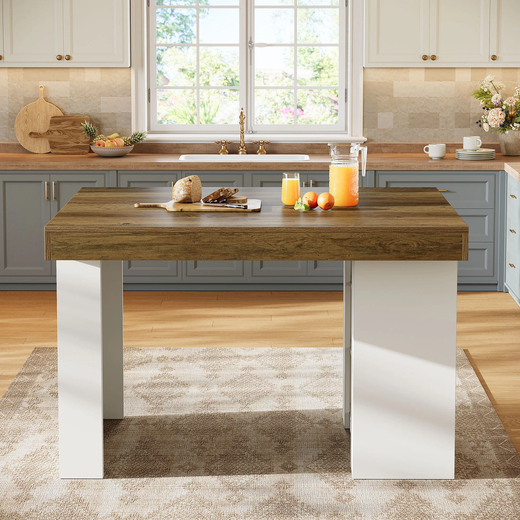 55" Kitchen Island with Storage, Farmhouse Stationary Island Table for Kitchen - Image 5