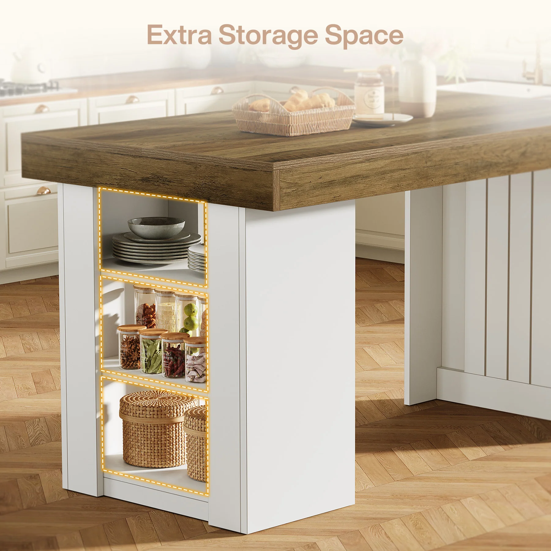 55" Kitchen Island with Storage, Farmhouse Stationary Island Table for Kitchen - Image 6