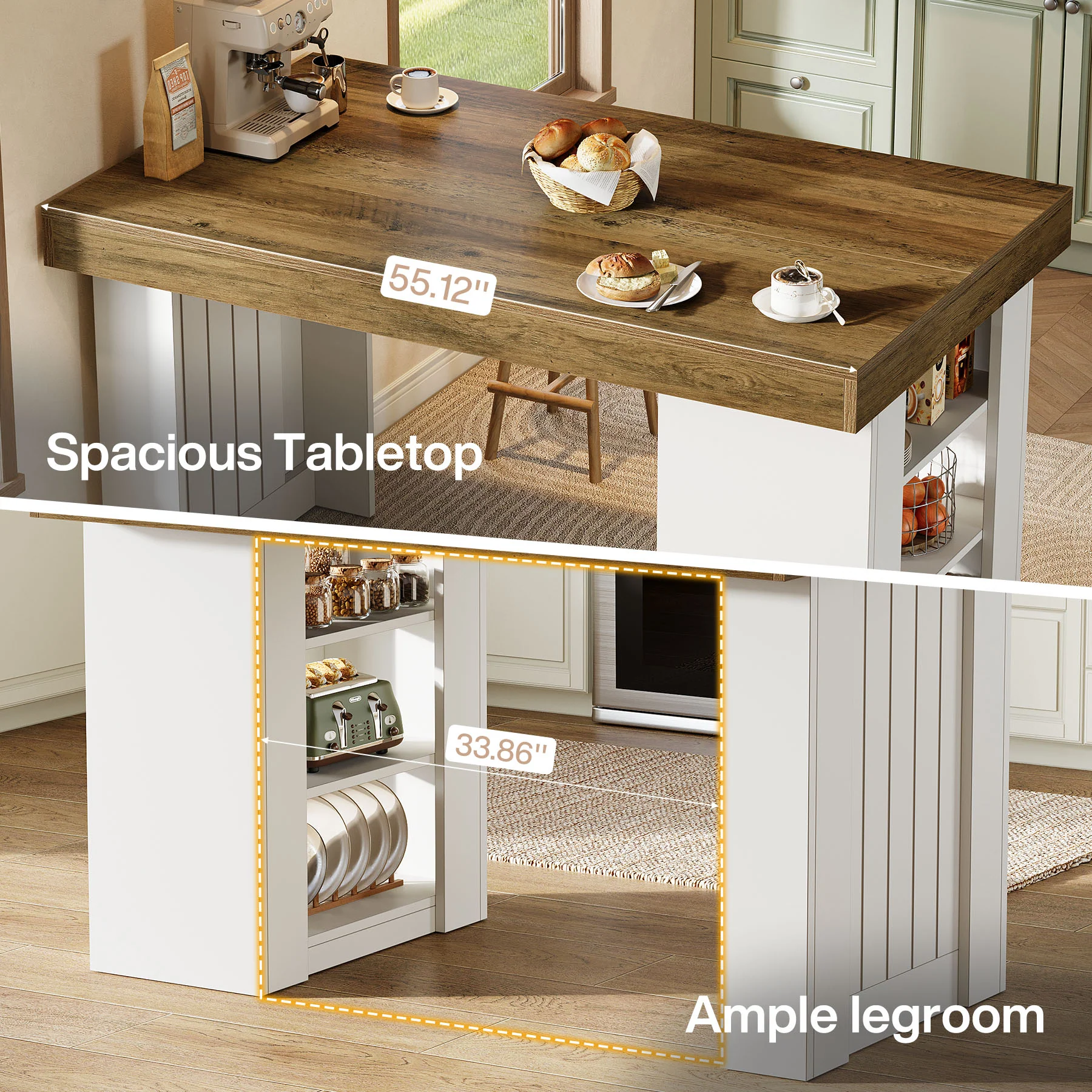 55" Kitchen Island with Storage, Farmhouse Stationary Island Table for Kitchen - Image 7
