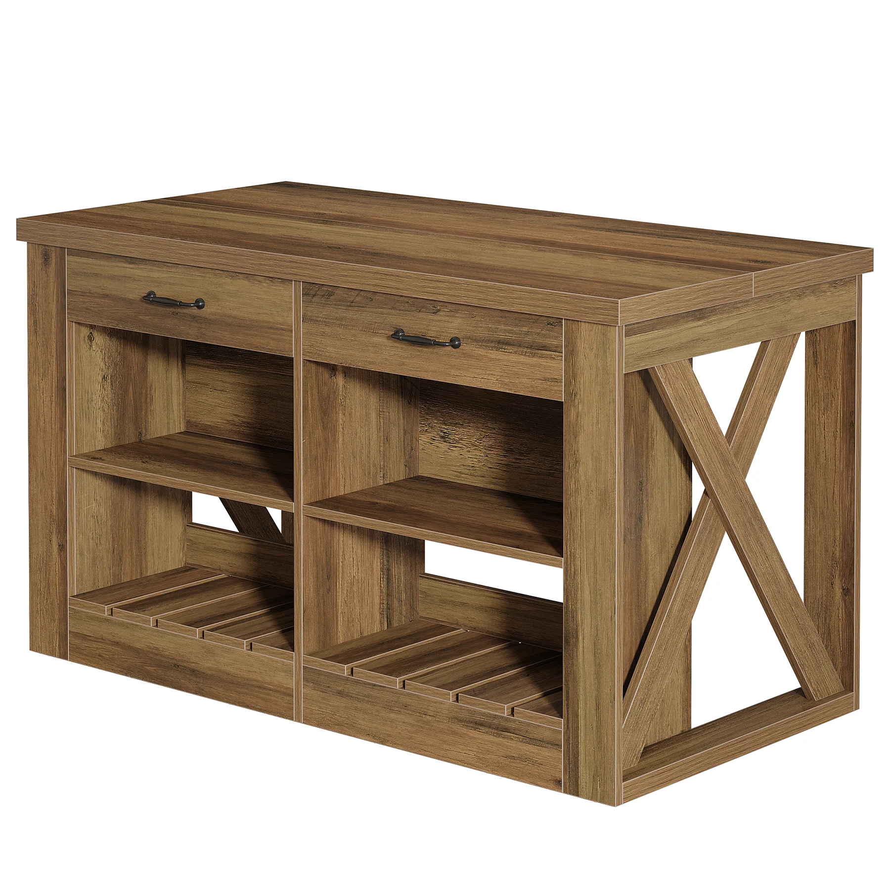 55" Kitchen Island, Wooden Bar Table with 2 Drawers and Open Shelf - Image 9