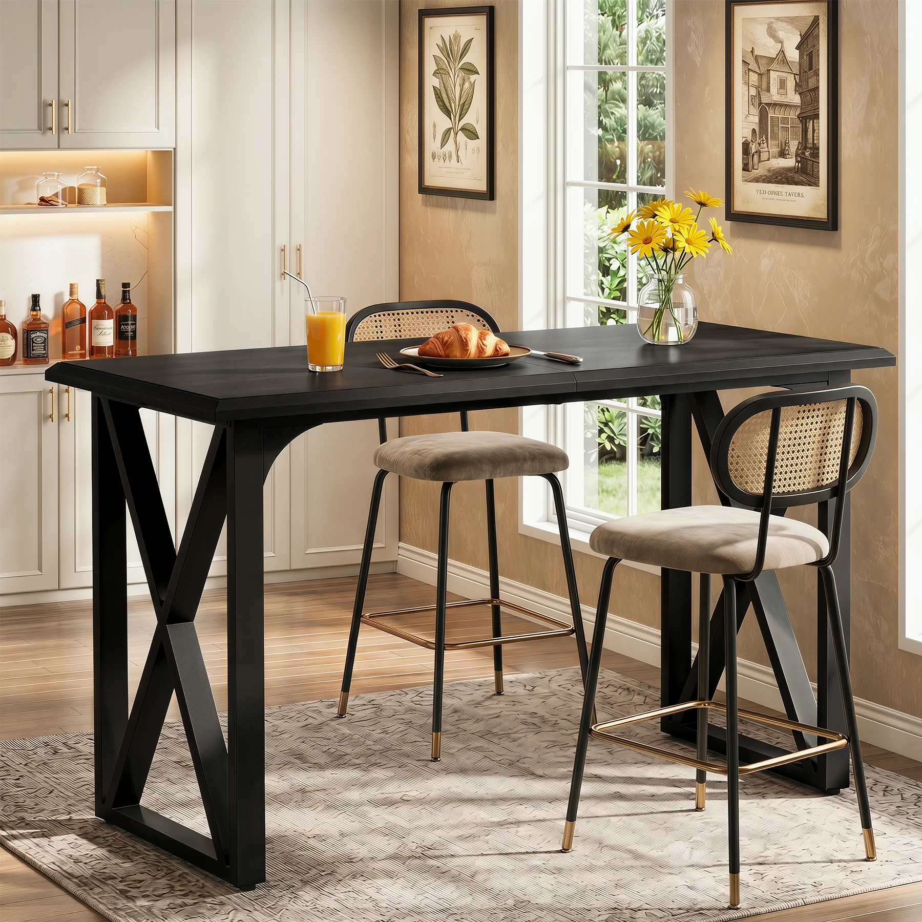 55" Rectangle Bar Table, Counter Height Pub Table for Dining Room, Kitchen