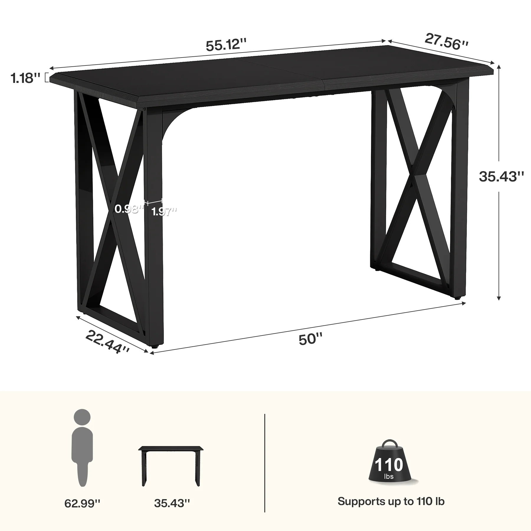 55" Rectangle Bar Table, Counter Height Pub Table for Dining Room, Kitchen - Image 2