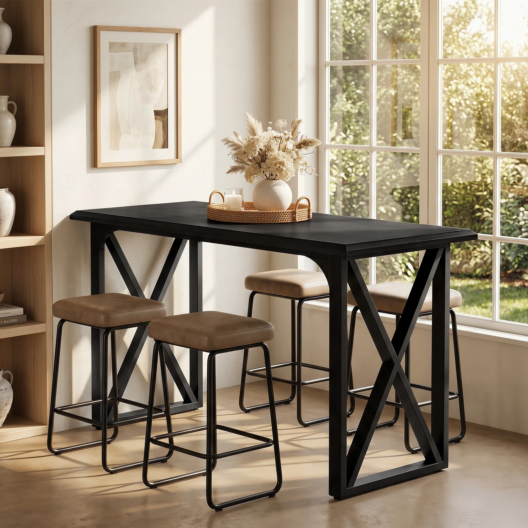 55" Rectangle Bar Table, Counter Height Pub Table for Dining Room, Kitchen - Image 3