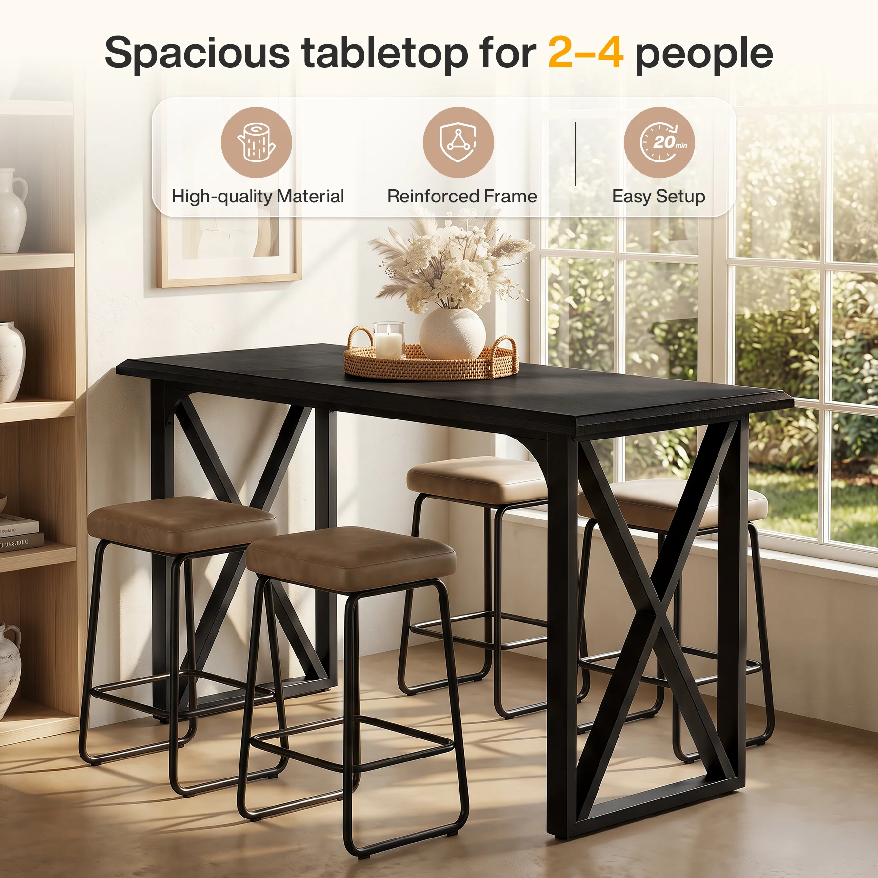 55" Rectangle Bar Table, Counter Height Pub Table for Dining Room, Kitchen - Image 7