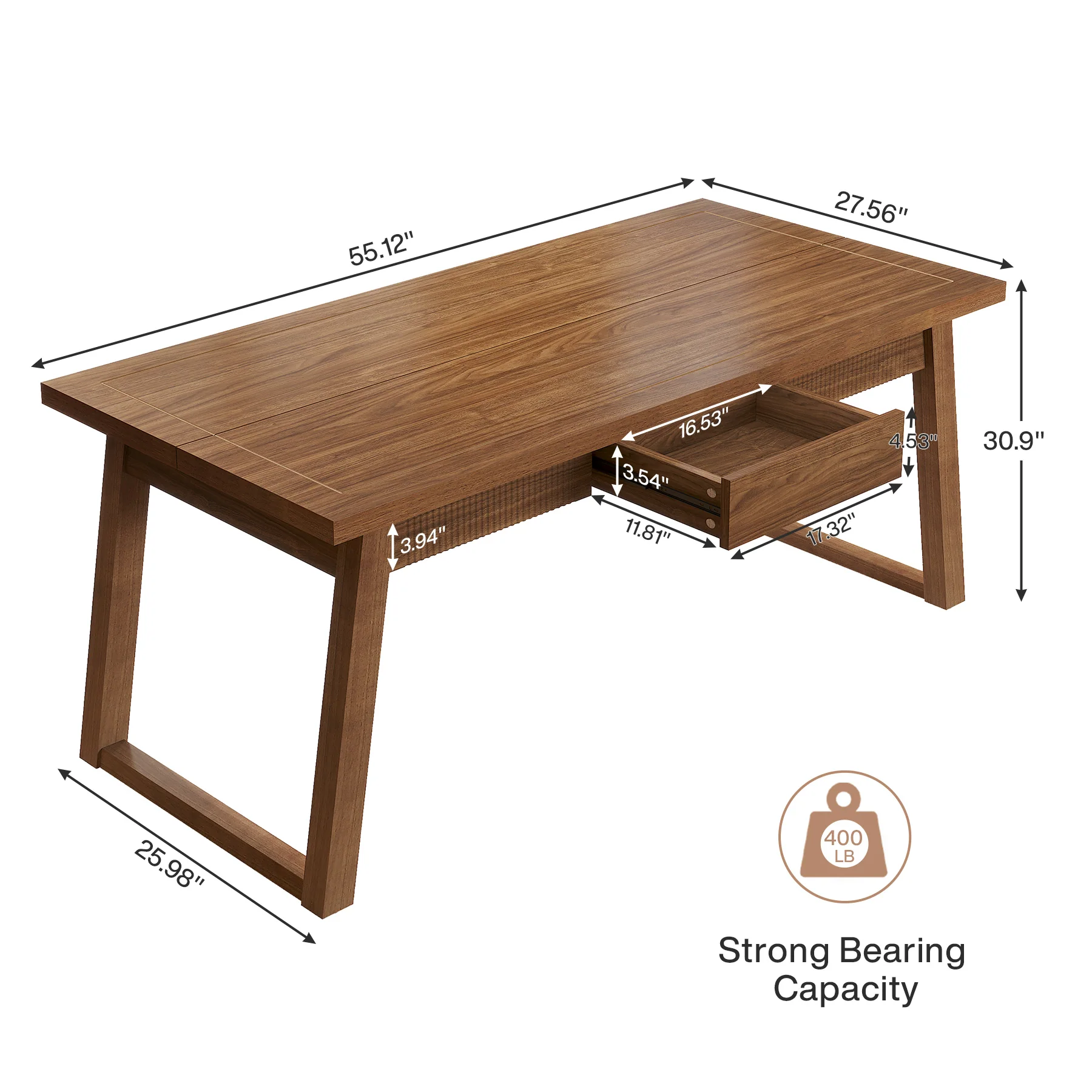 55" Rectangular Dining Table with Drawer & Solid Wood Legs for 4-6 - Image 2