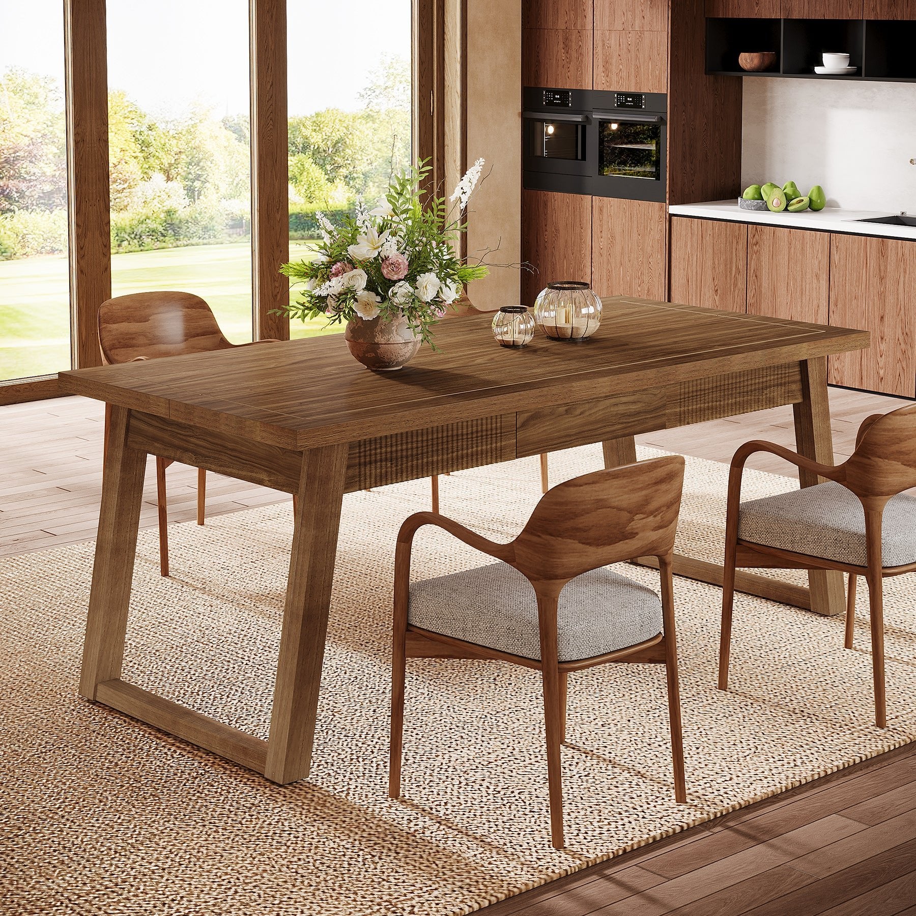 55" Rectangular Dining Table with Drawer & Solid Wood Legs for 4-6 - Image 6