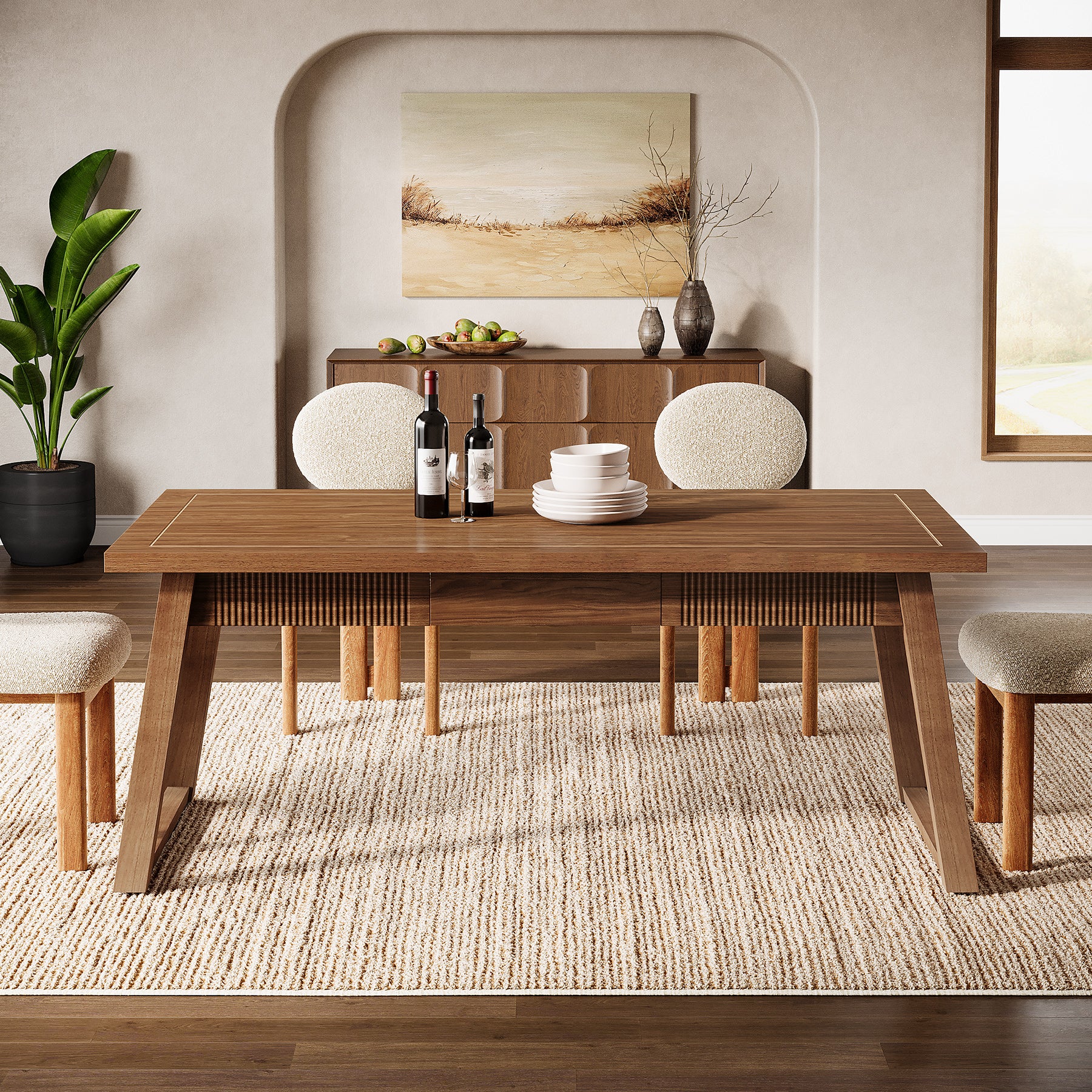 55" Rectangular Dining Table with Drawer & Solid Wood Legs for 4-6 - Image 7