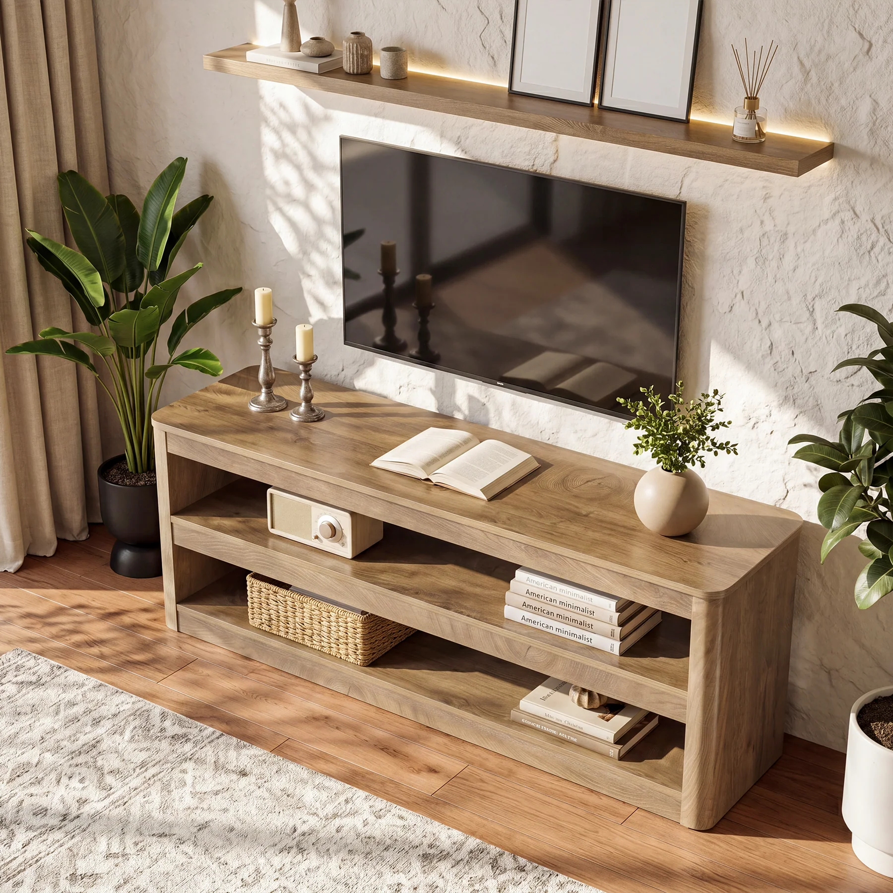 55" TV Stand for TVs up to 70", Farmhouse Entertainment Center with 3 Shelves - Image 4