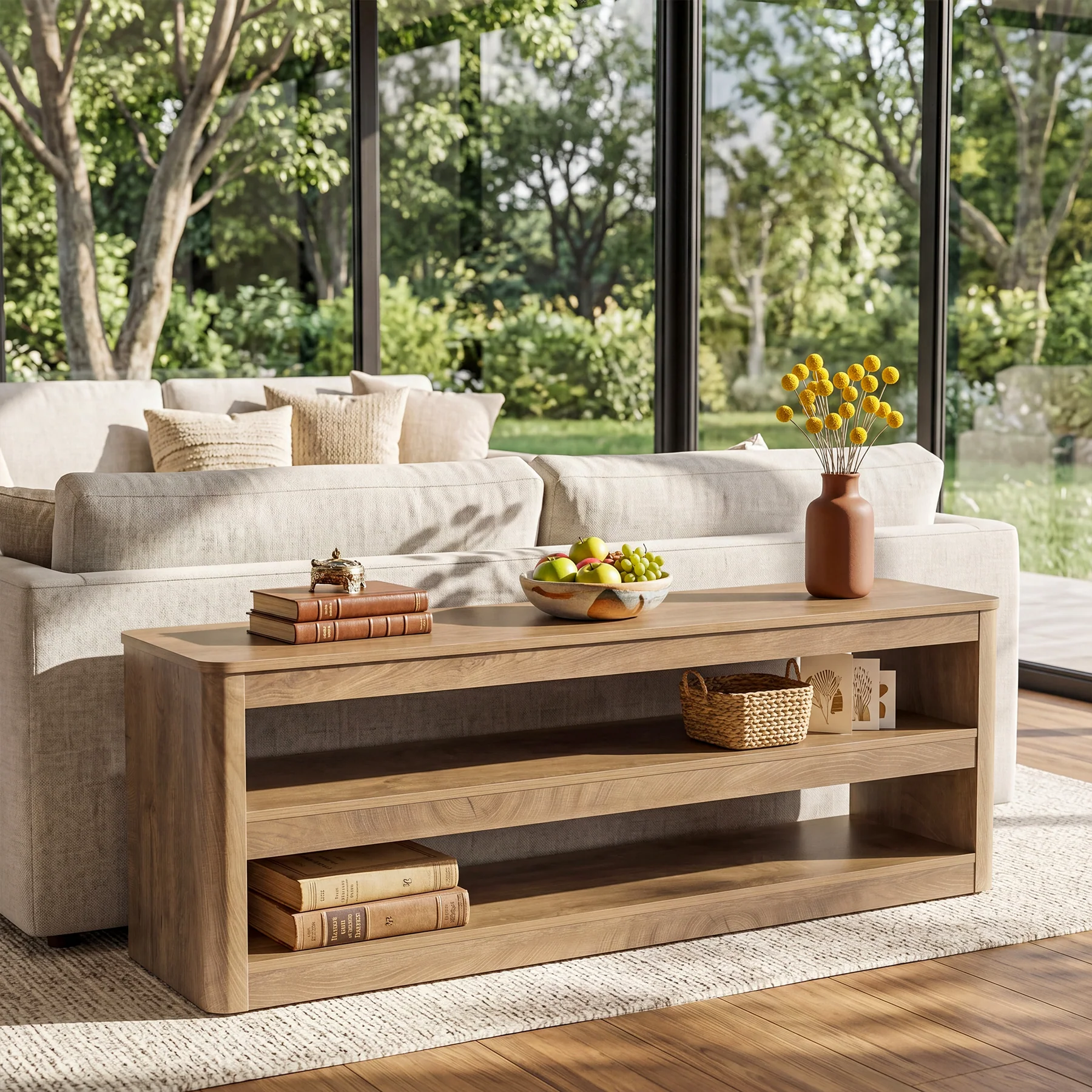 55" TV Stand for TVs up to 70", Farmhouse Entertainment Center with 3 Shelves - Image 6
