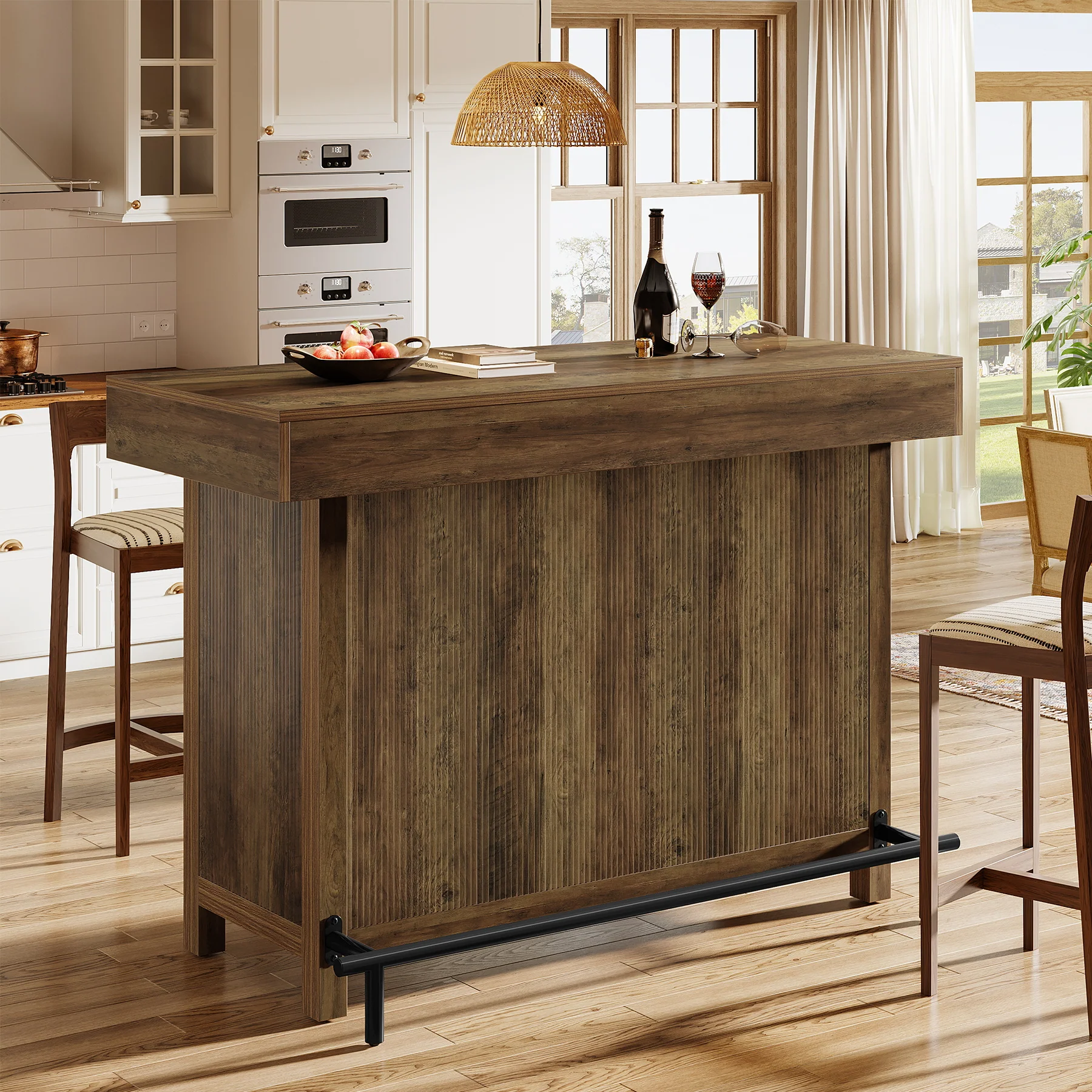 57.48" Bar Unit, Industrial Counter Height Bar Table with 2-Tier Storage - Image 5