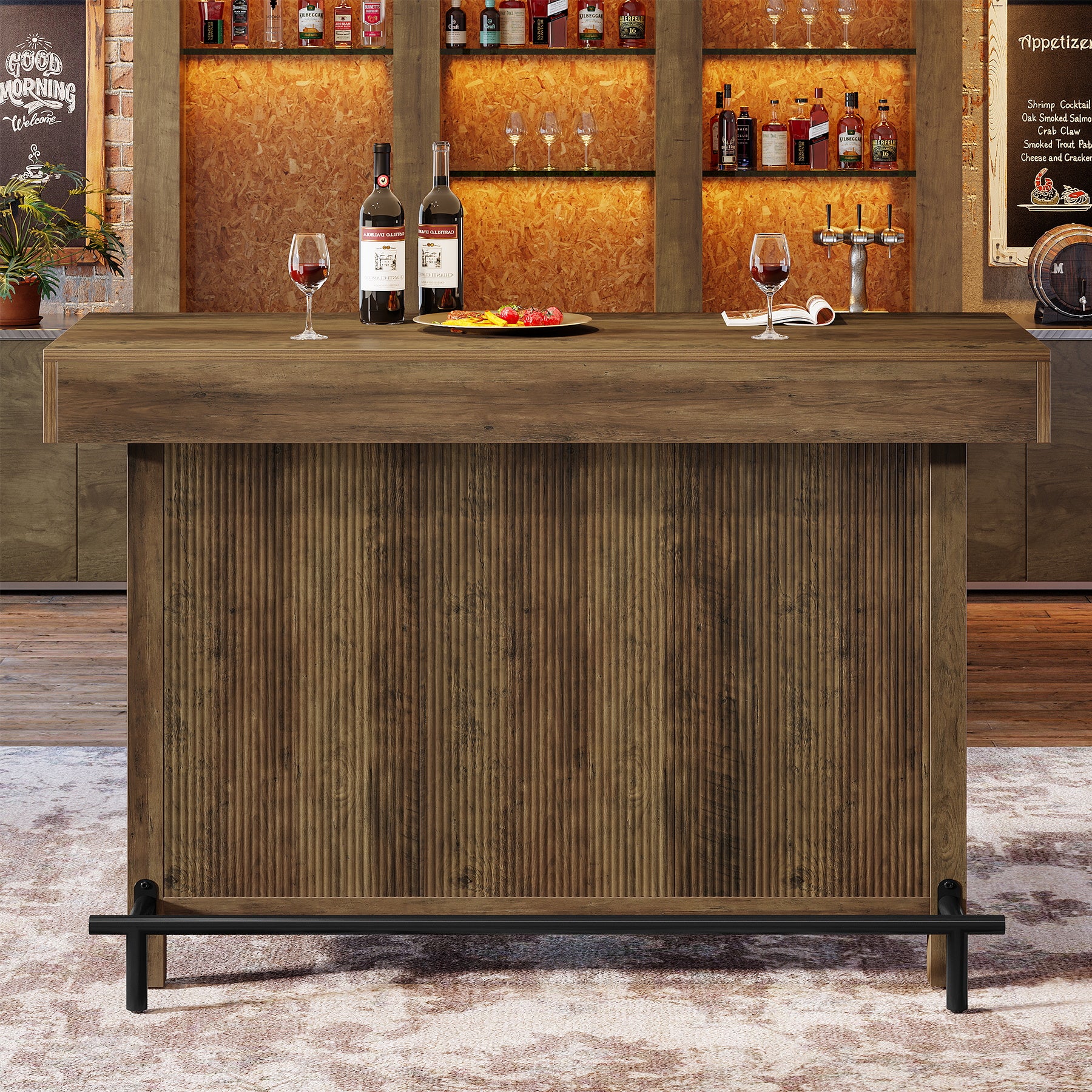57.48" Bar Unit, Industrial Counter Height Bar Table with 2-Tier Storage - Image 7