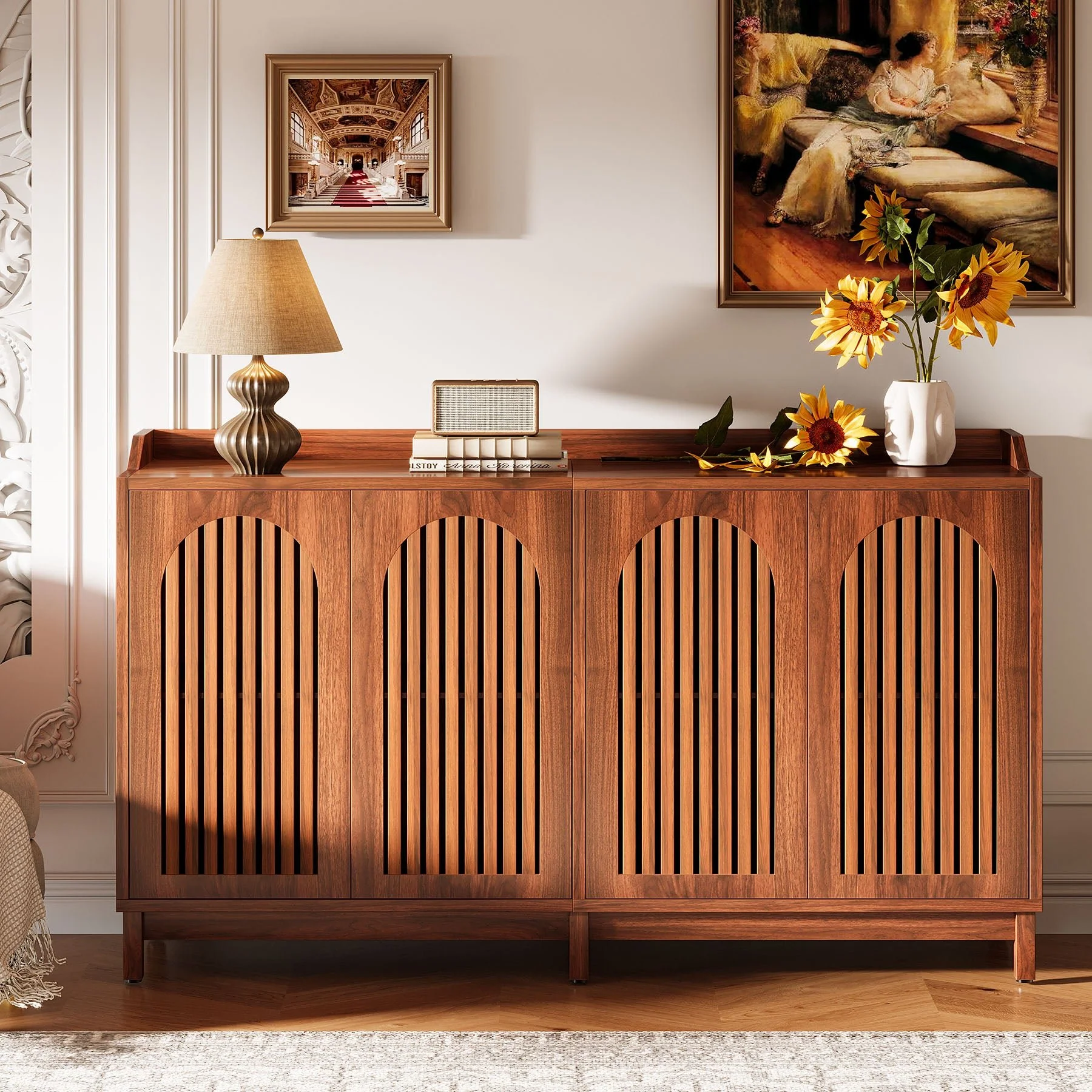 57" Sideboard Buffet, Farmhouse Storage Cabinet with Adjustable Shelf - Image 5