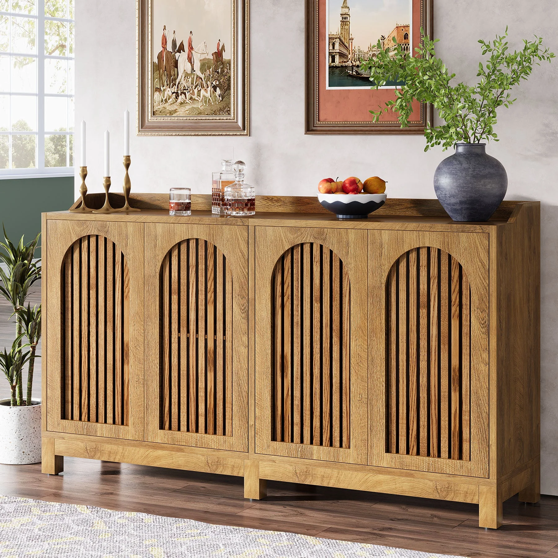 57" Sideboard Buffet, Farmhouse Storage Cabinet with Adjustable Shelf - Image 7