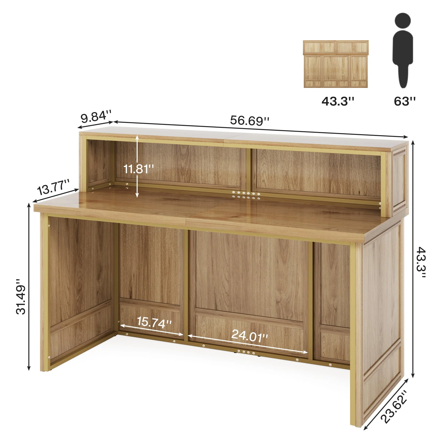 57" Reception Desk Front Desk with Counter & Metal Frame - Image 2
