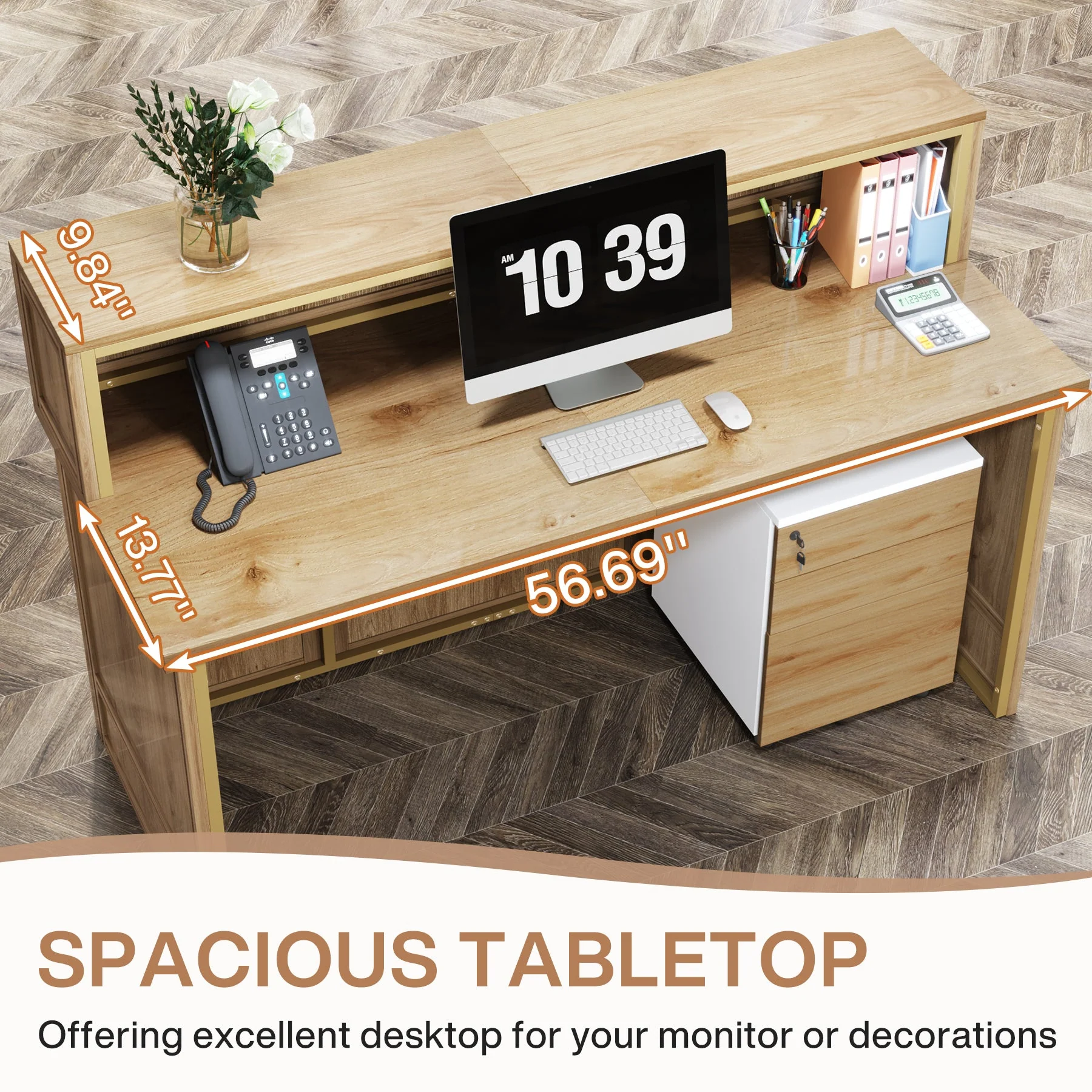 57" Reception Desk Front Desk with Counter & Metal Frame - Image 6