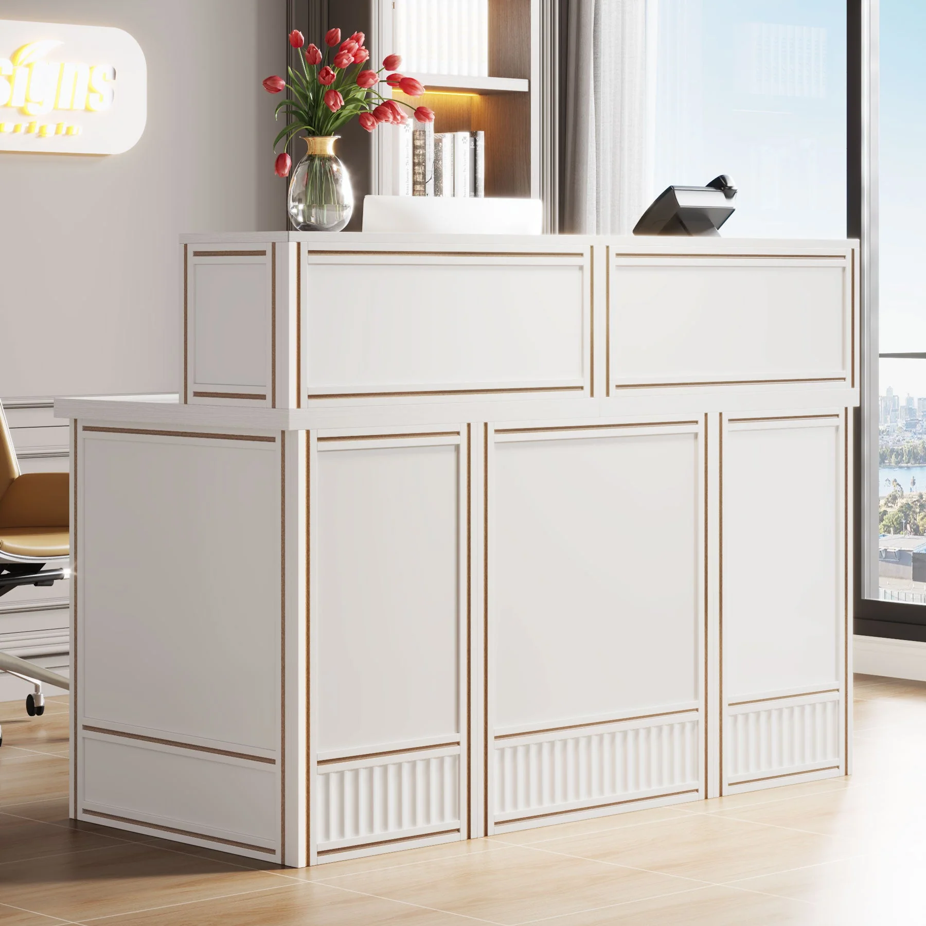57" Reception Desk Front Desk with Counter & Metal Frame - Image 7