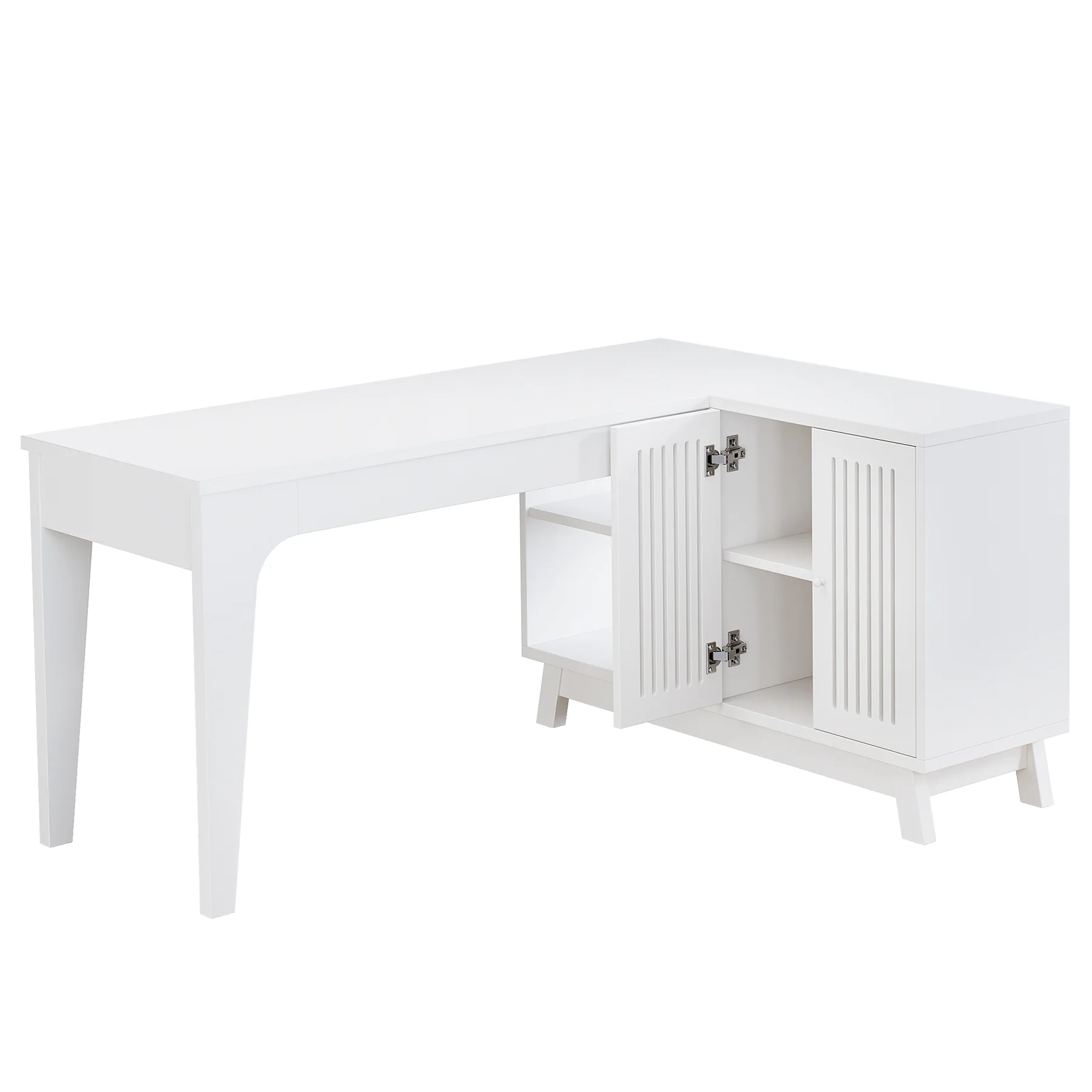 57" L-Shaped Corner Desk, Wood Computer Desk Study Writing Table with Cabinet - Image 10