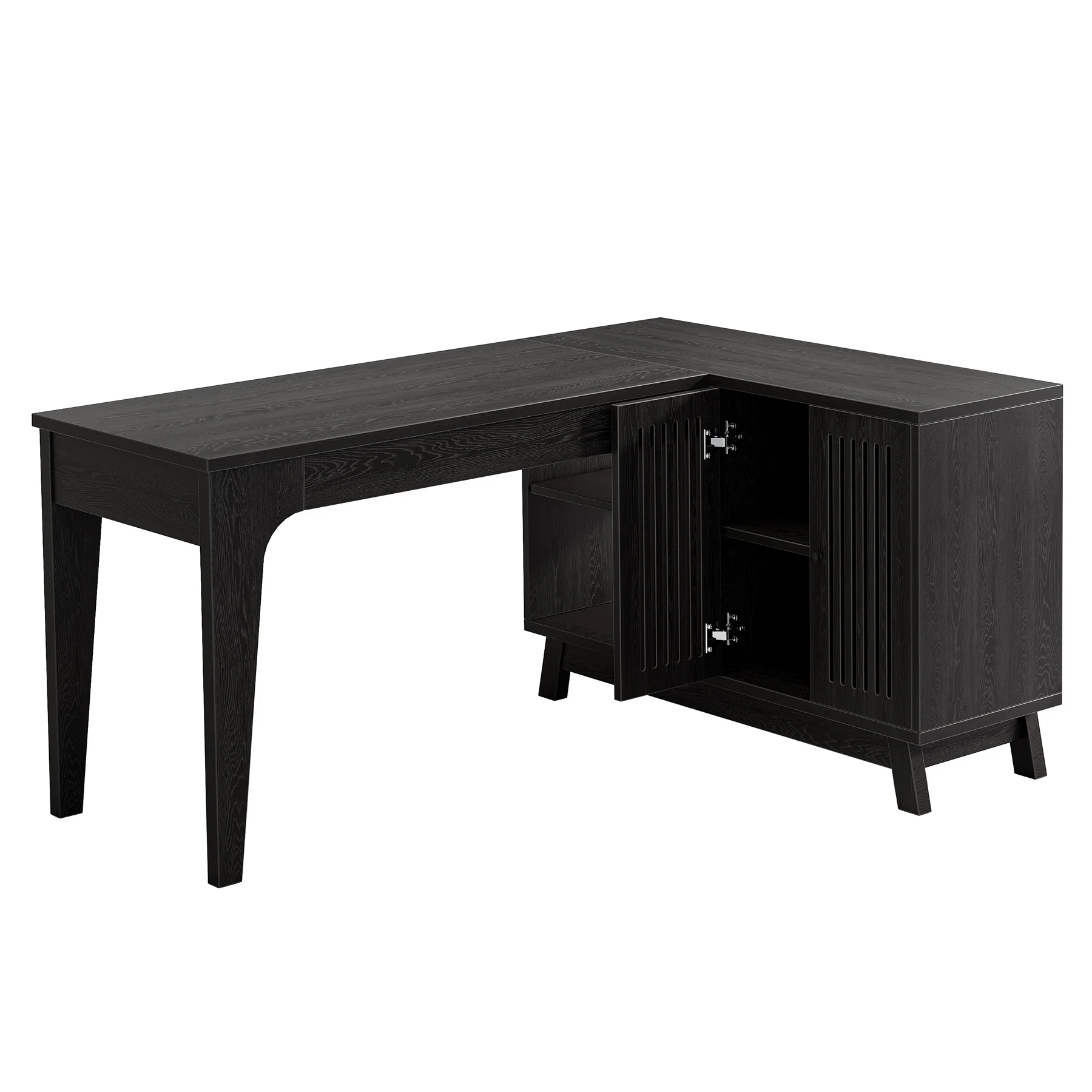 57" L-Shaped Corner Desk, Wood Computer Desk Study Writing Table with Cabinet - Image 8
