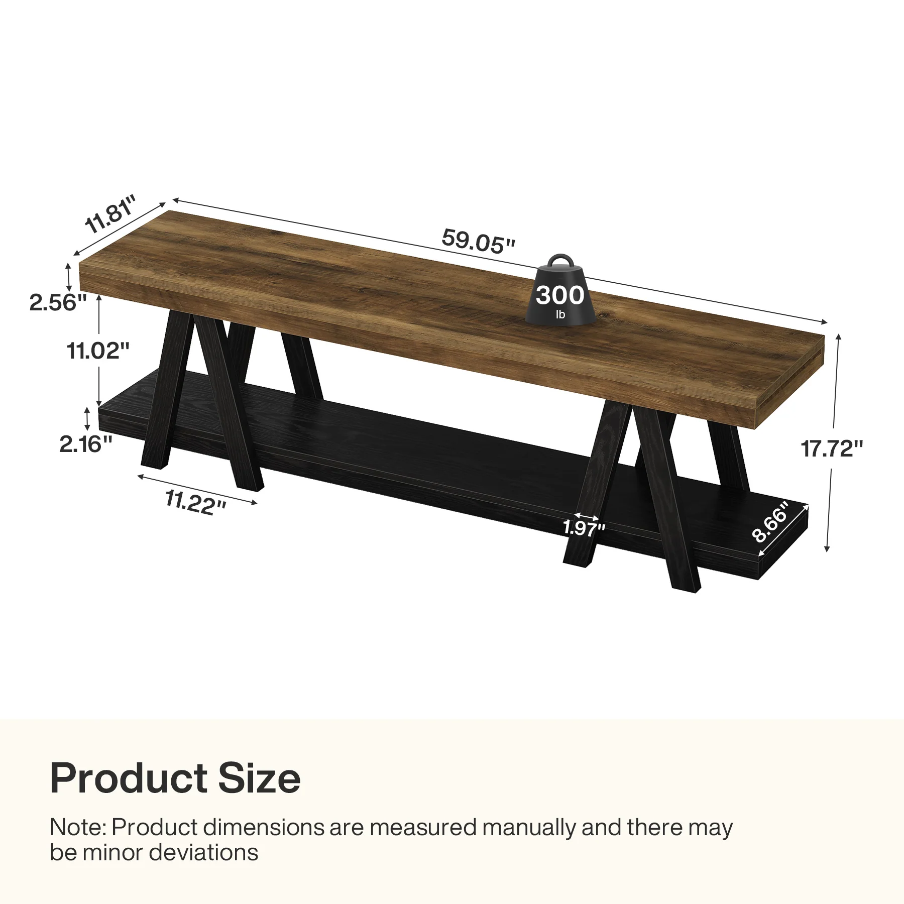 59.05" Entryway Bench with Shoe Storage, 2-Tier End of Bed Bench with Shelves - Image 2