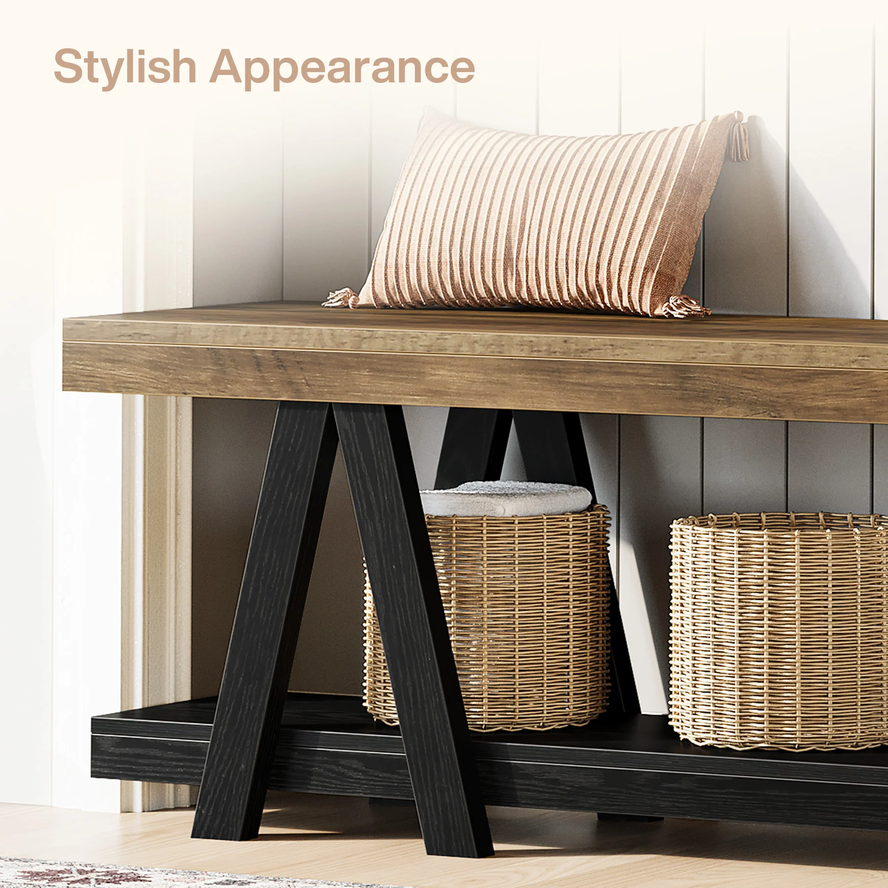 59.05" Entryway Bench with Shoe Storage, 2-Tier End of Bed Bench with Shelves - Image 8