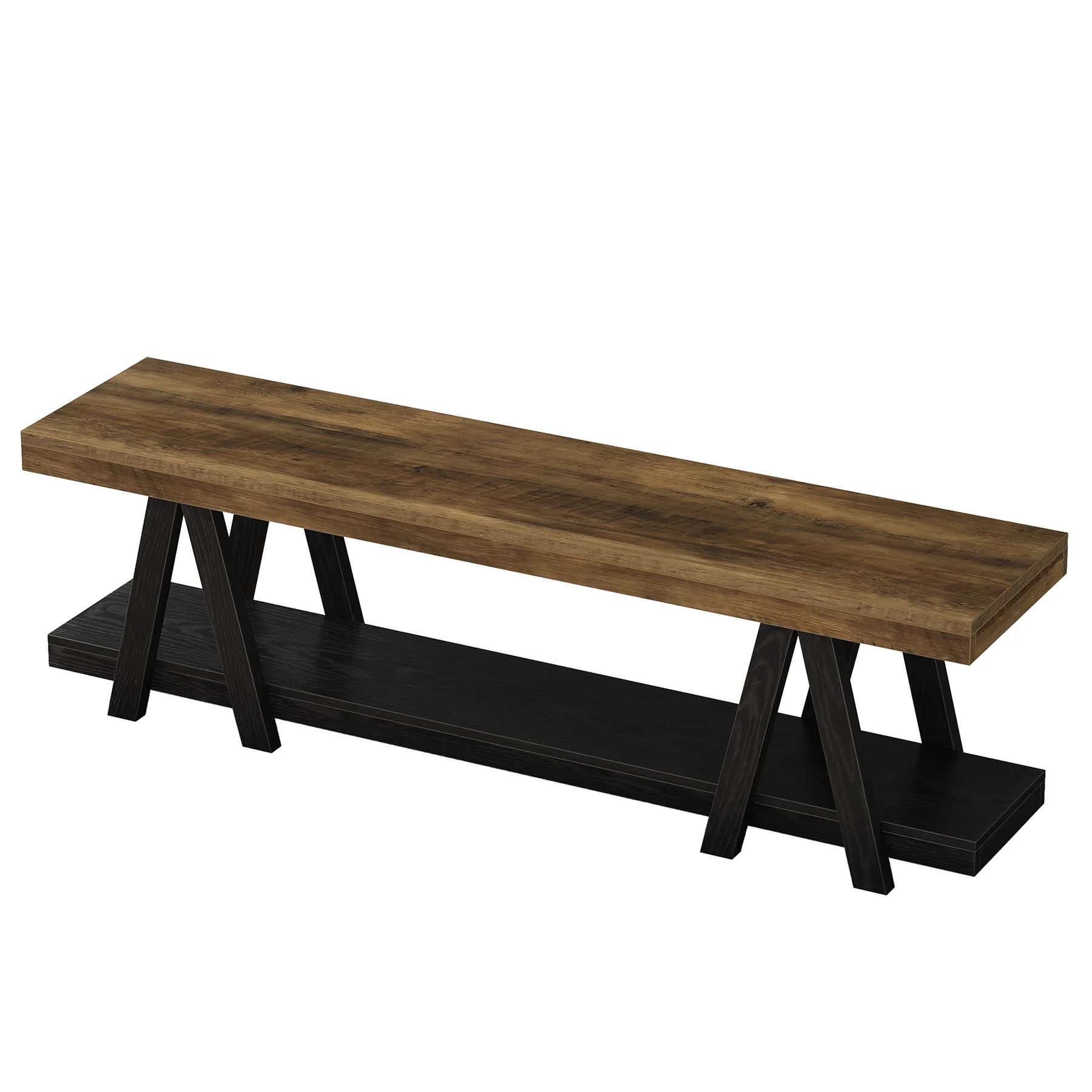59.05" Entryway Bench with Shoe Storage, 2-Tier End of Bed Bench with Shelves - Image 9